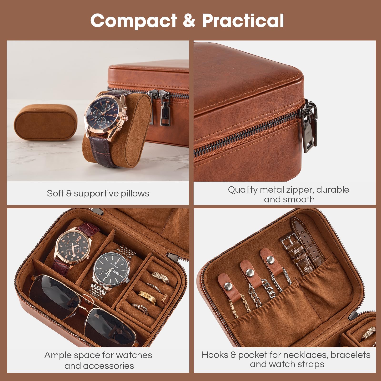 Portable PU Leather Travel Watches Case
