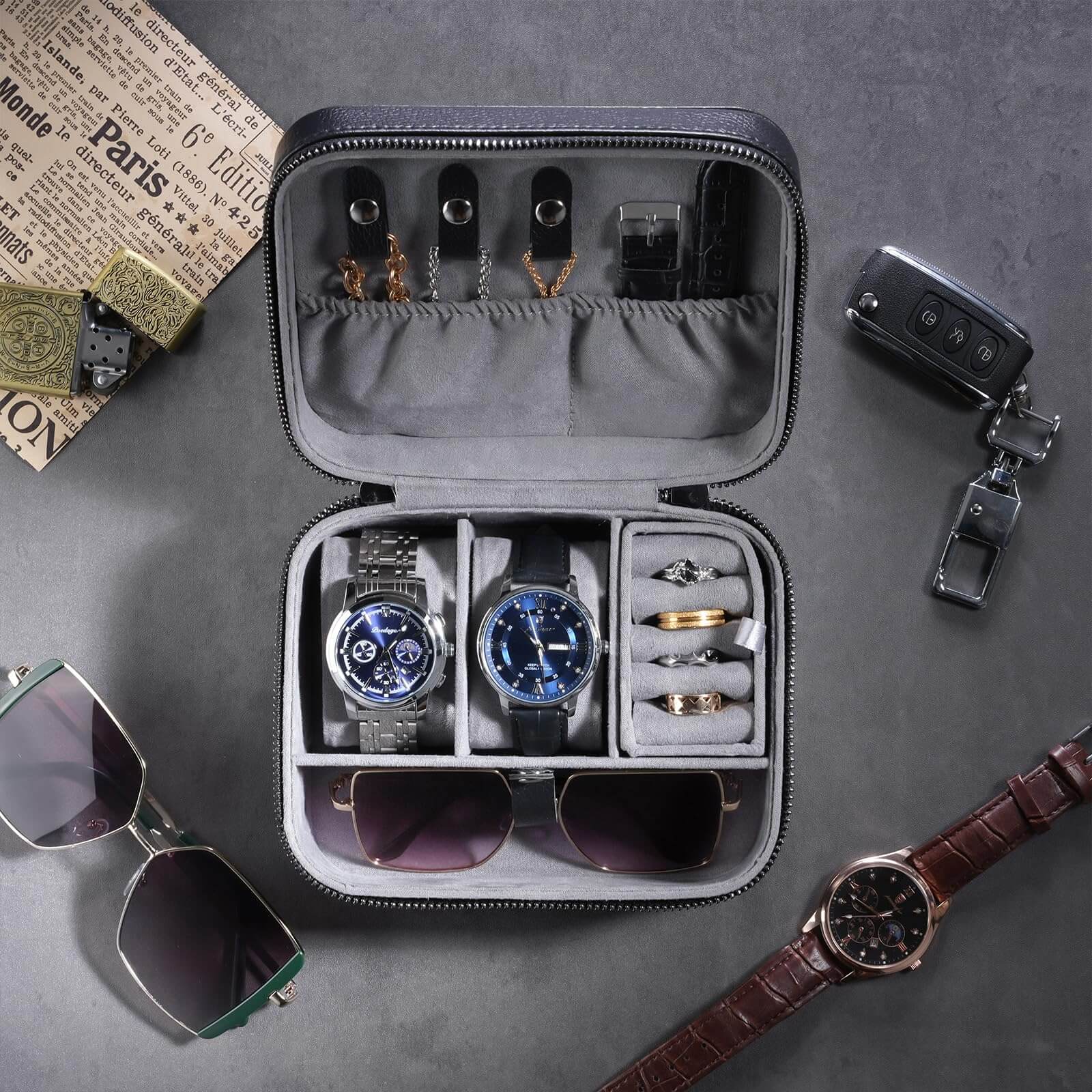 Portable PU Leather Travel Watches Case