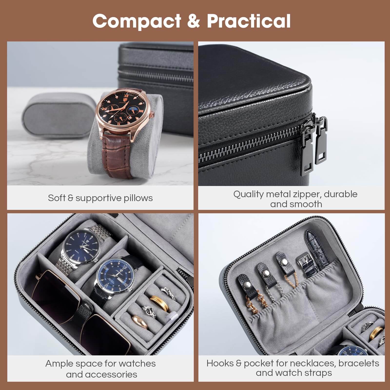 Portable PU Leather Travel Watches Case