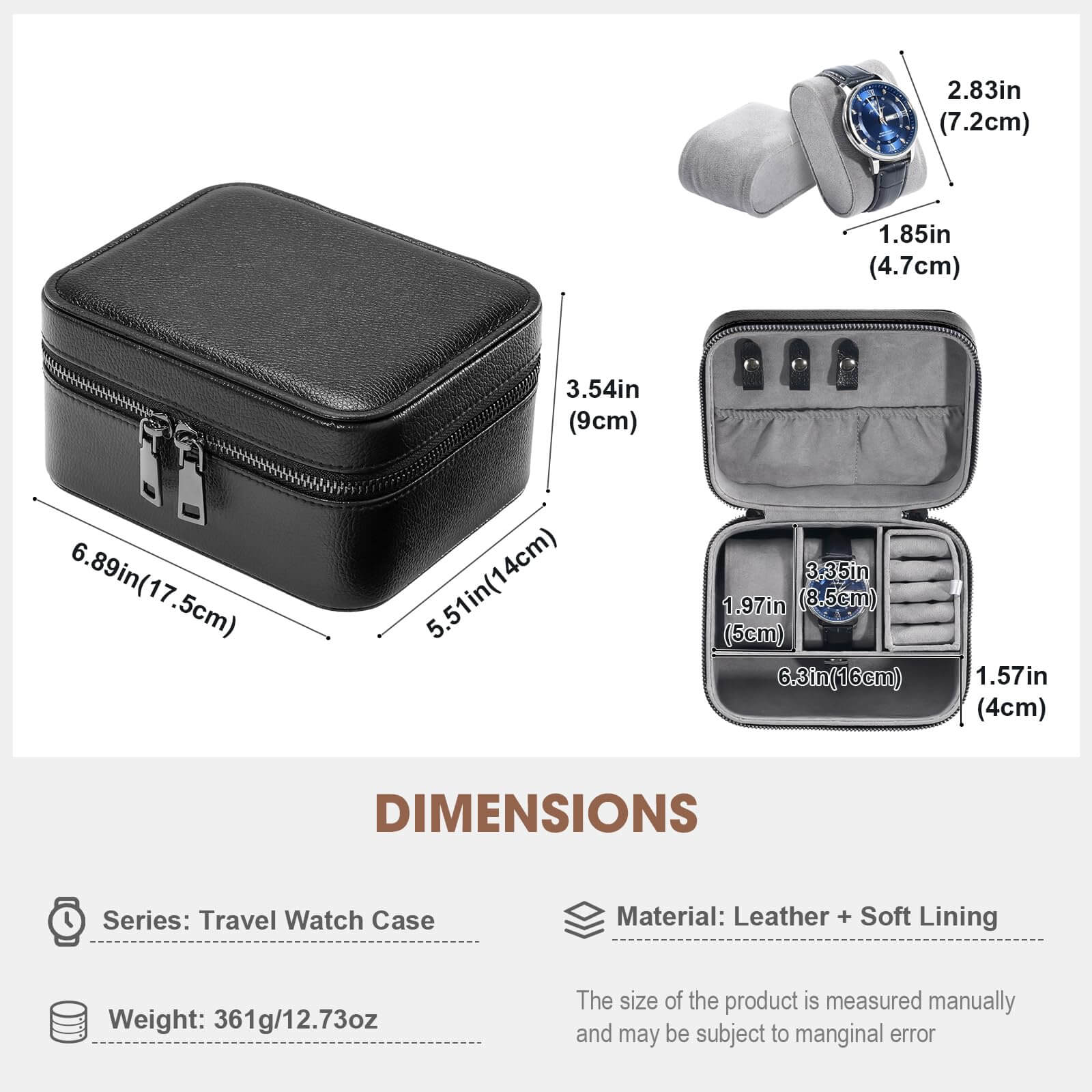 Portable PU Leather Travel Watches Case