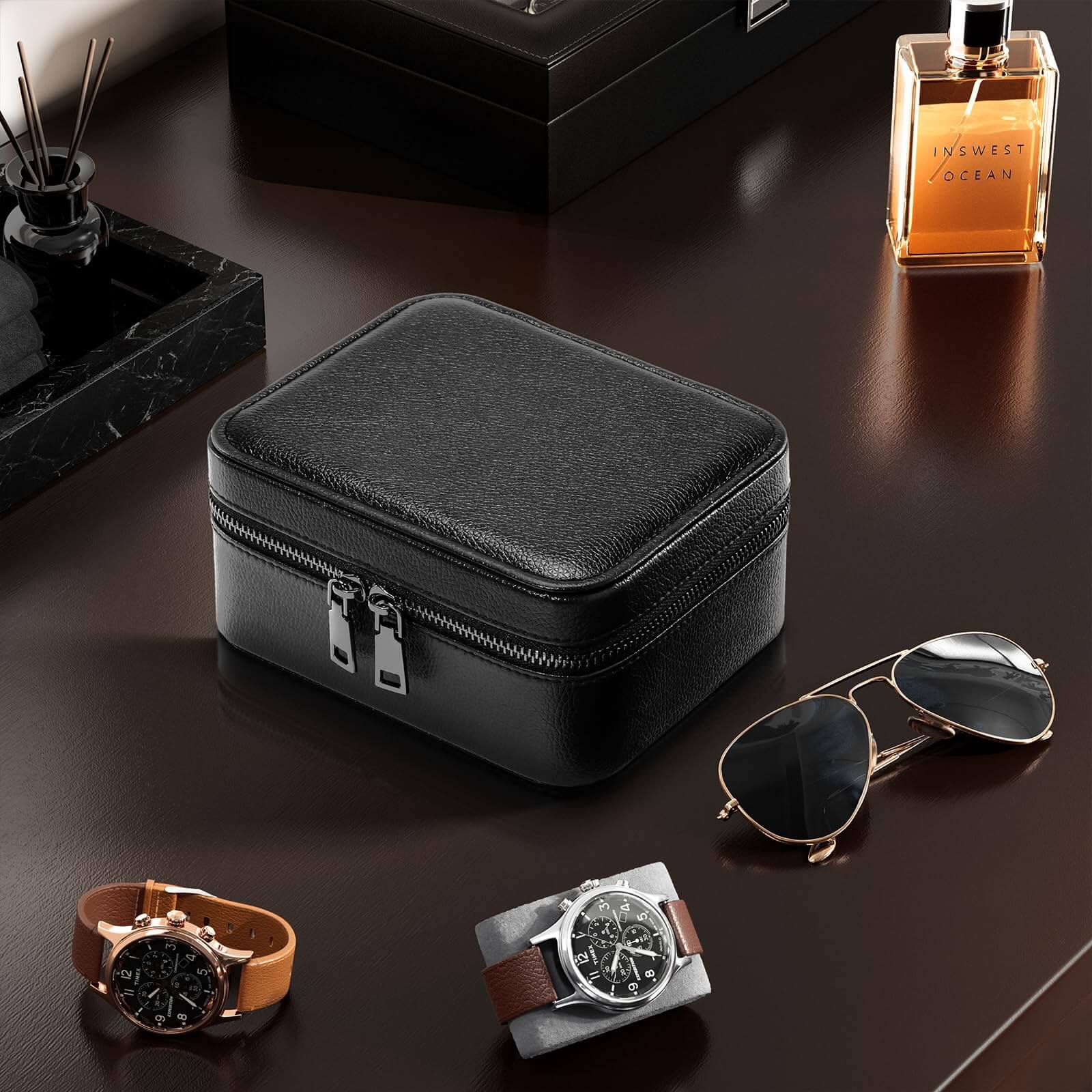 Portable PU Leather Travel Watches Case