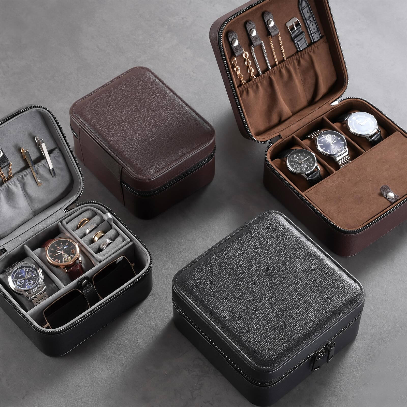 Portable PU Leather Travel Watches Case