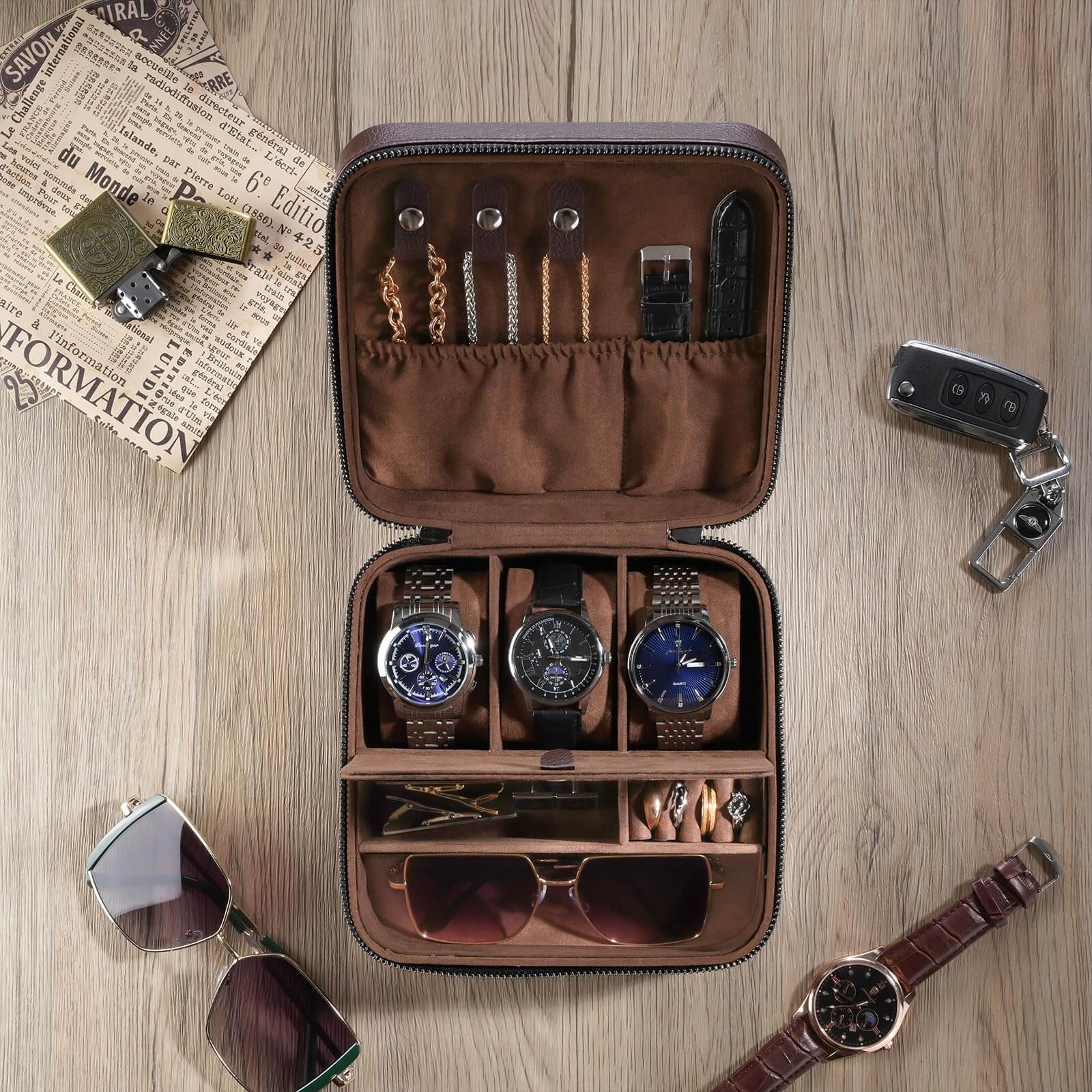 Portable PU Leather Travel Watches Case