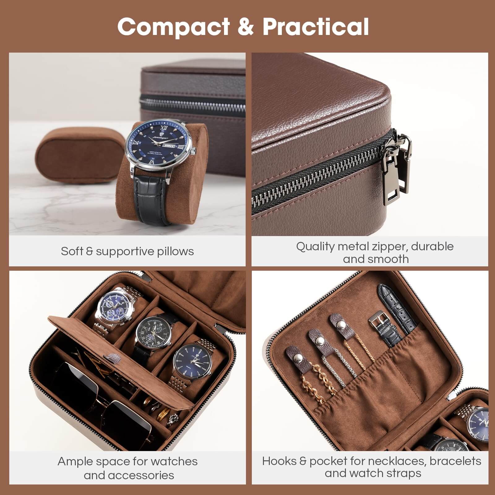 Portable PU Leather Travel Watches Case