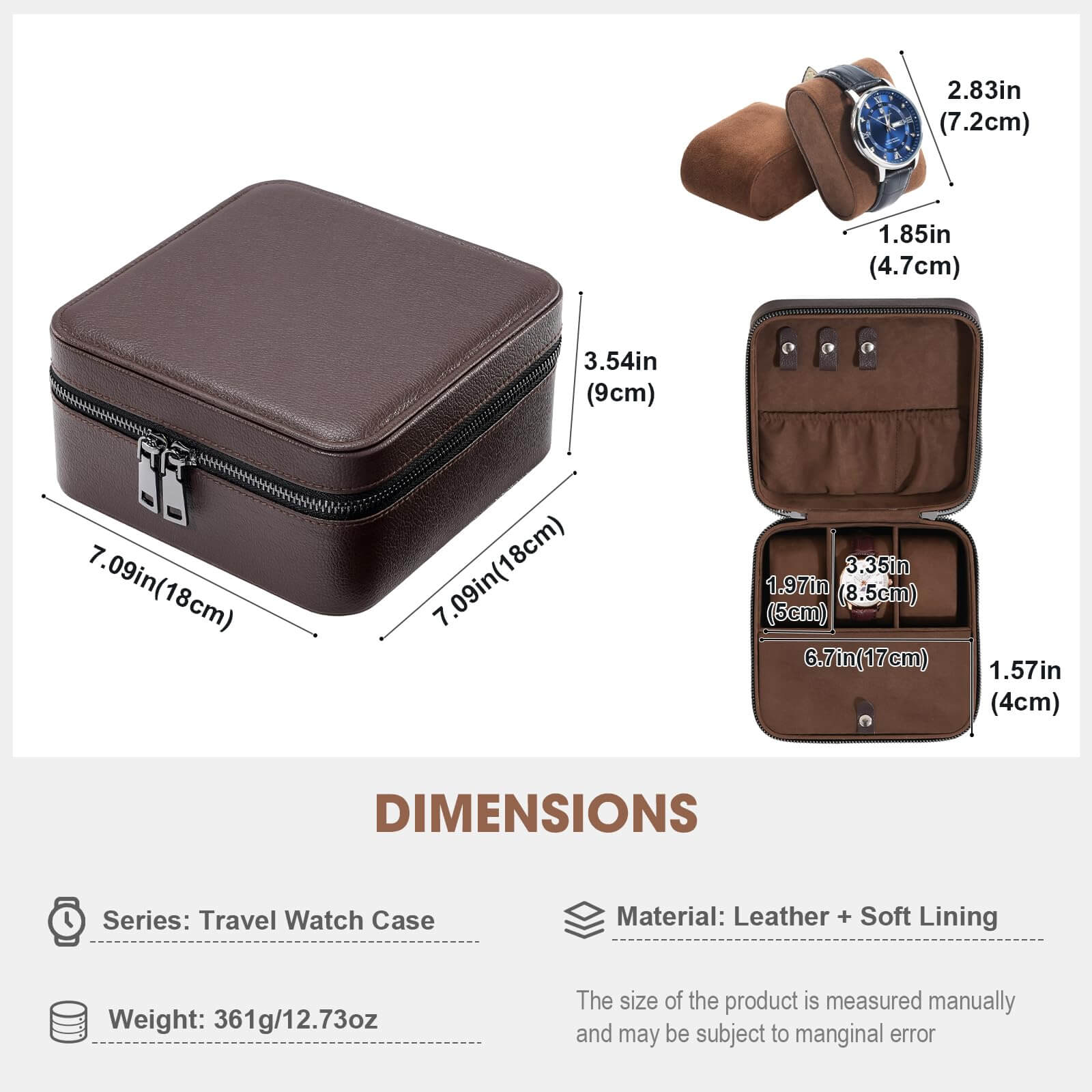 Portable PU Leather Travel Watches Case
