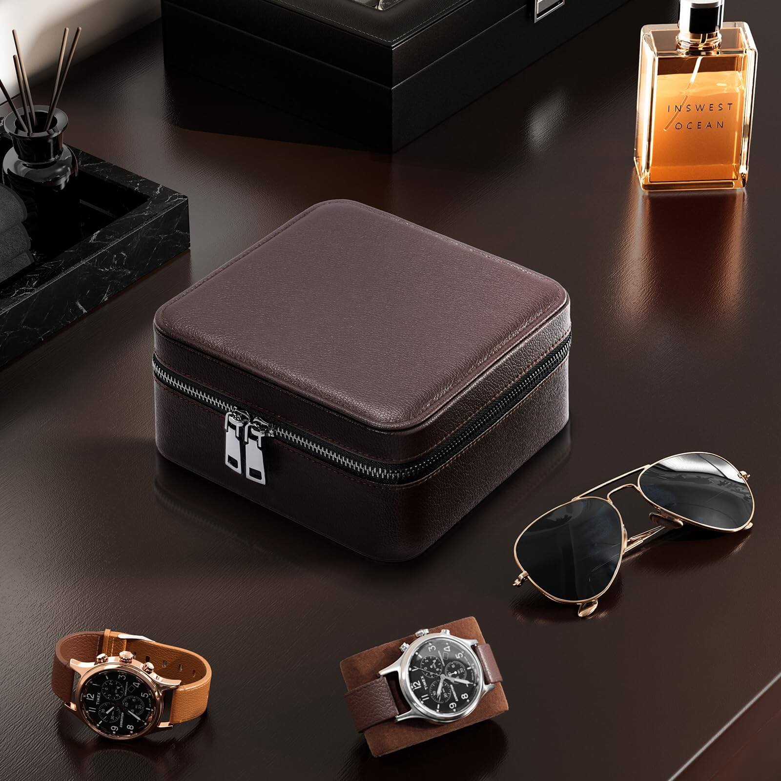Portable PU Leather Travel Watches Case