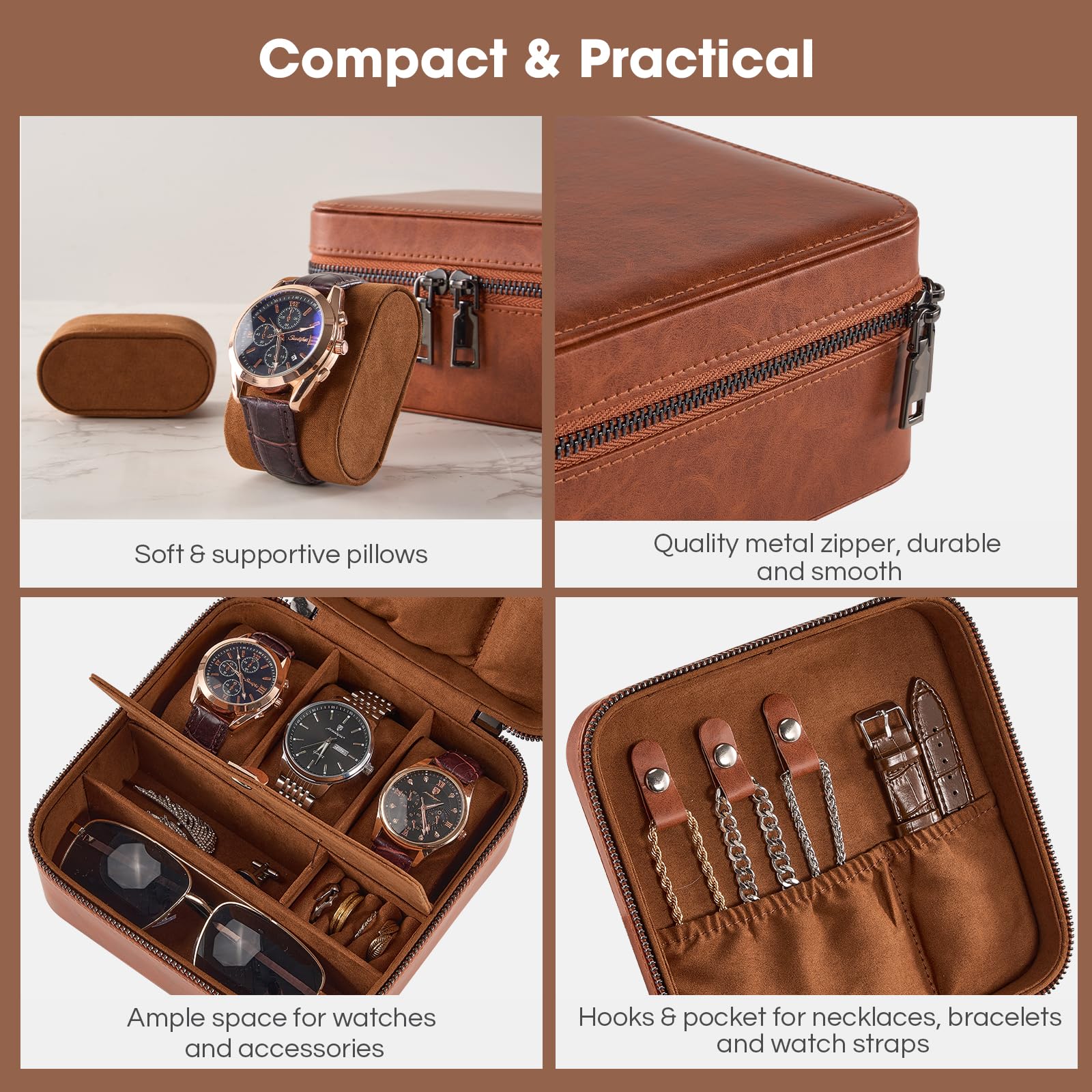 Portable PU Leather Travel Watches Case