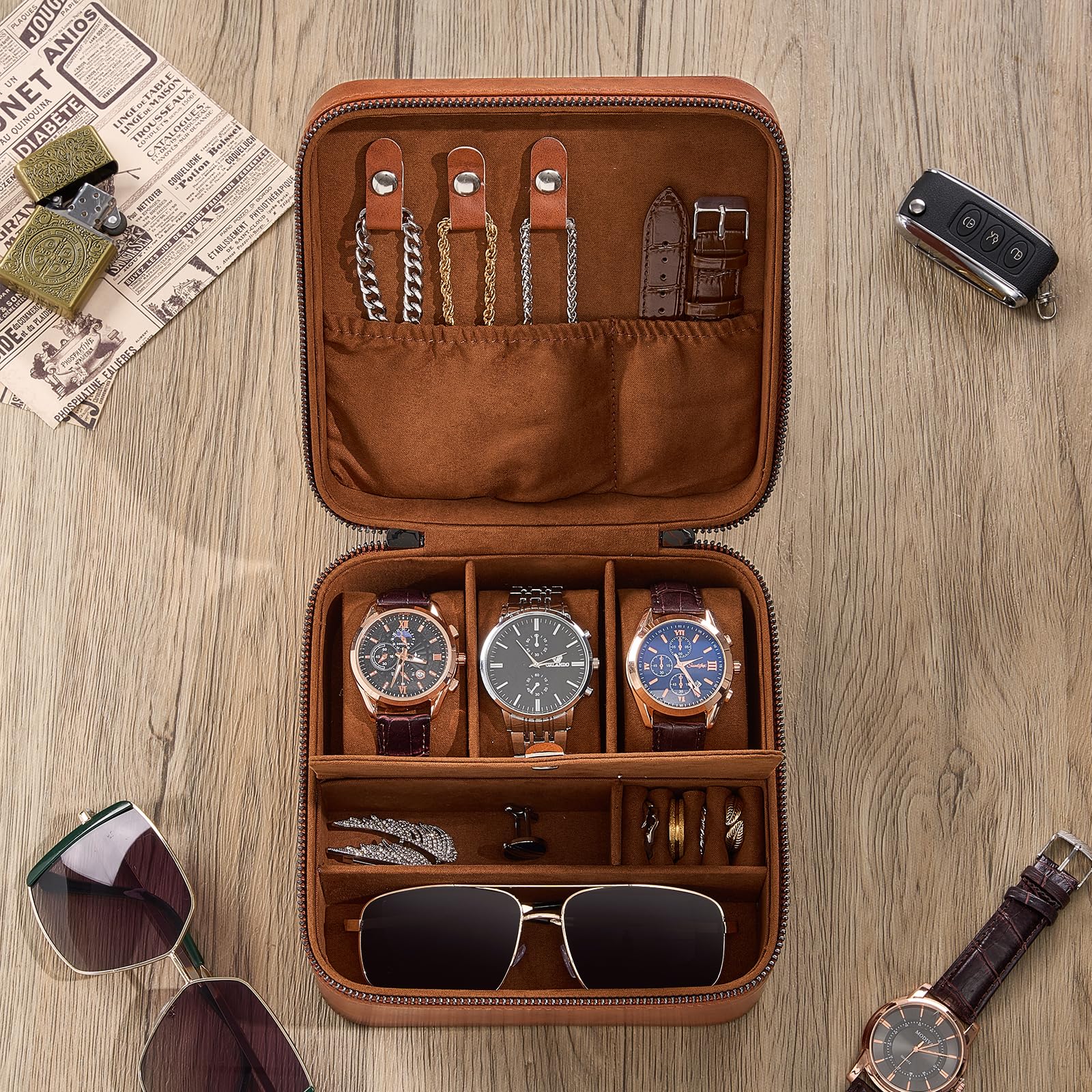 Portable PU Leather Travel Watches Case