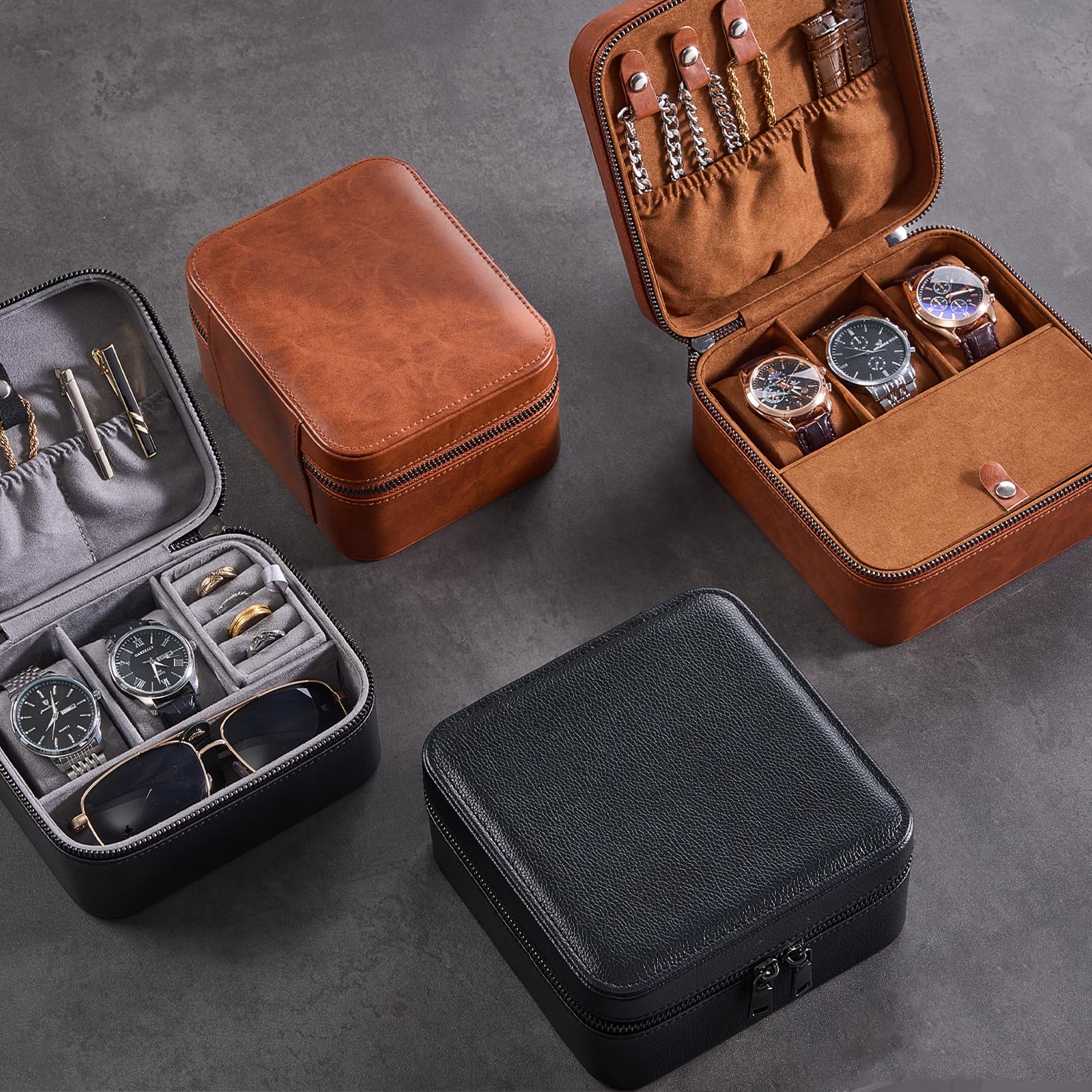 Portable PU Leather Travel Watches Case