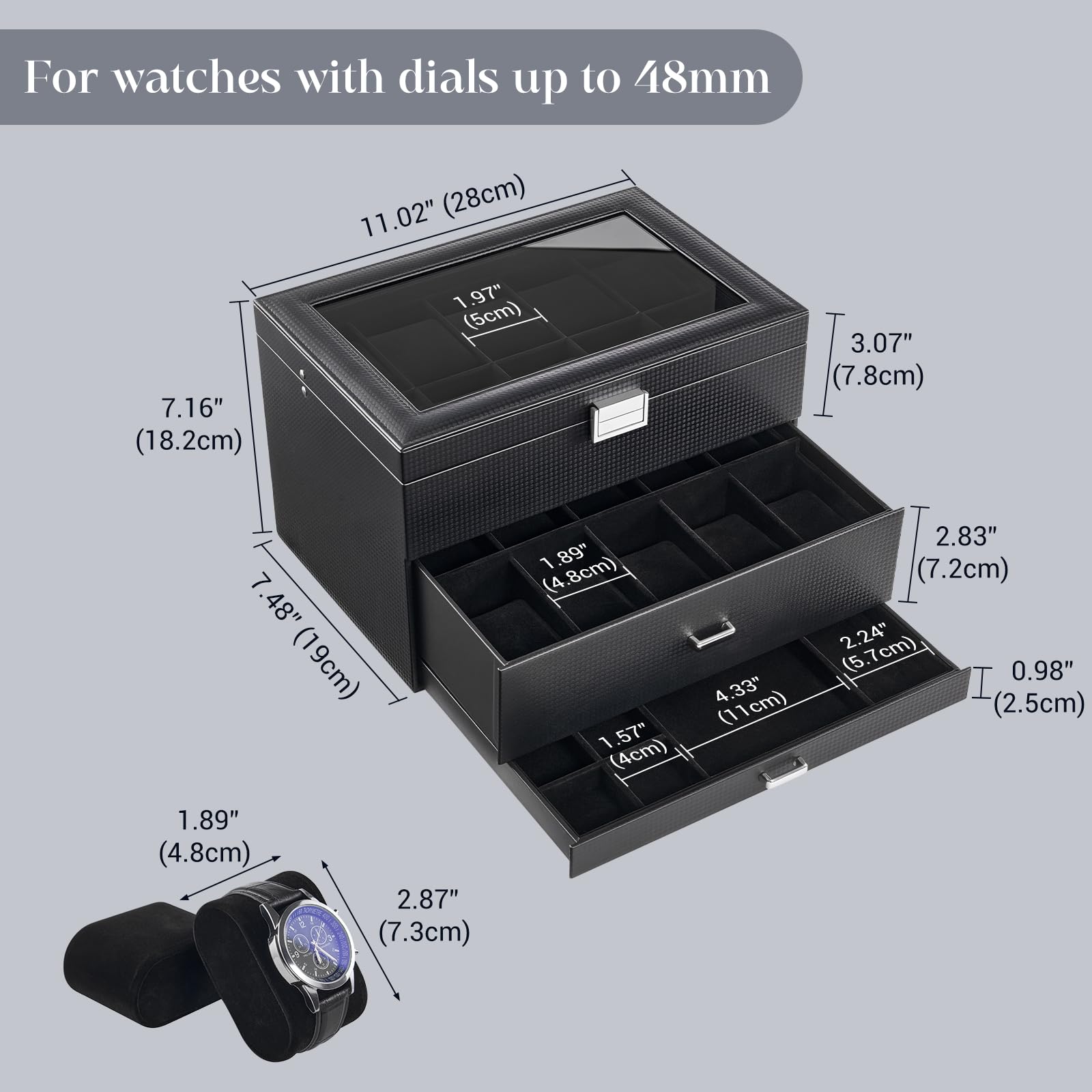3-Layer Multi-Function Watch Display Case with Glass Lid (20 Slots)