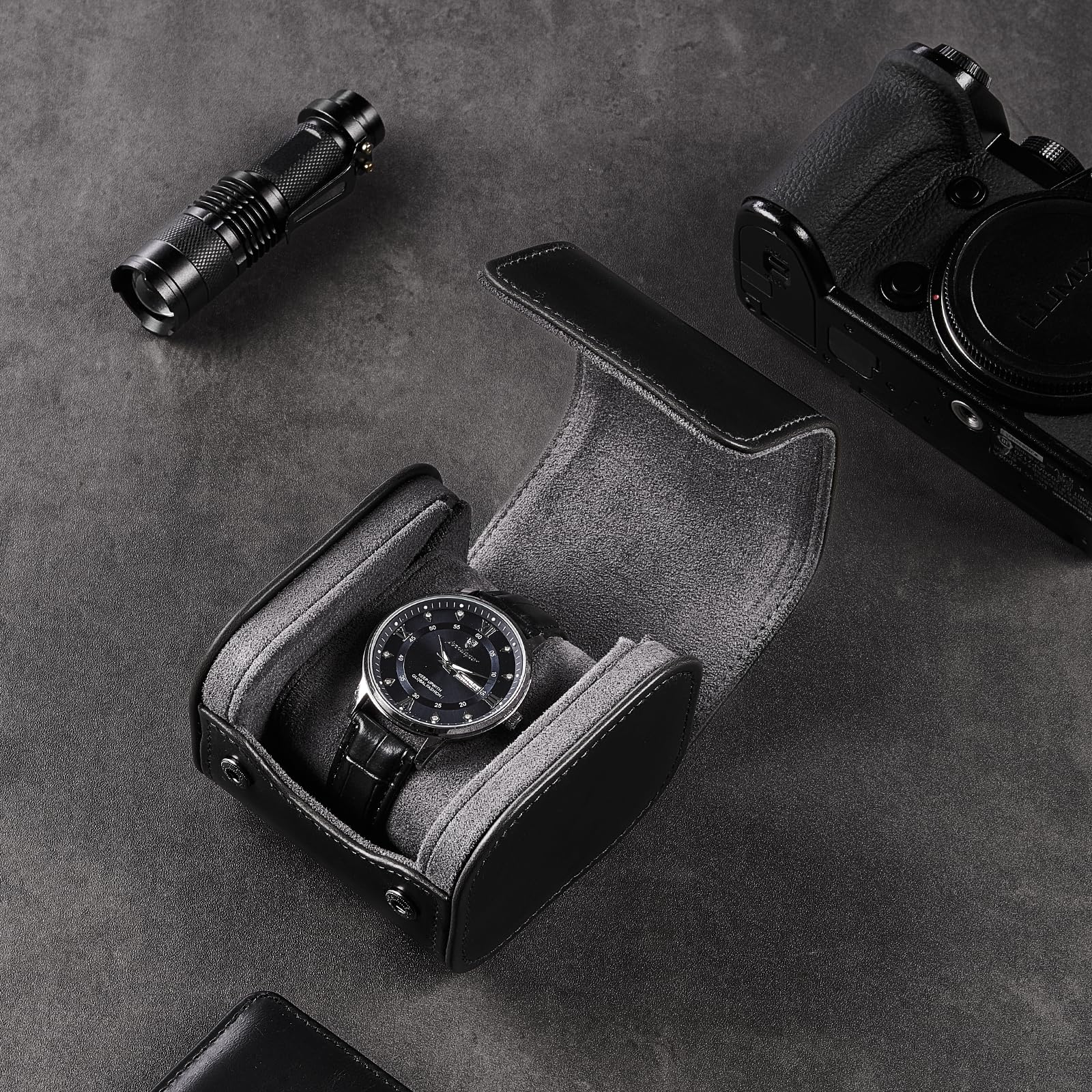 Portable PU Leather Watch Roll Box