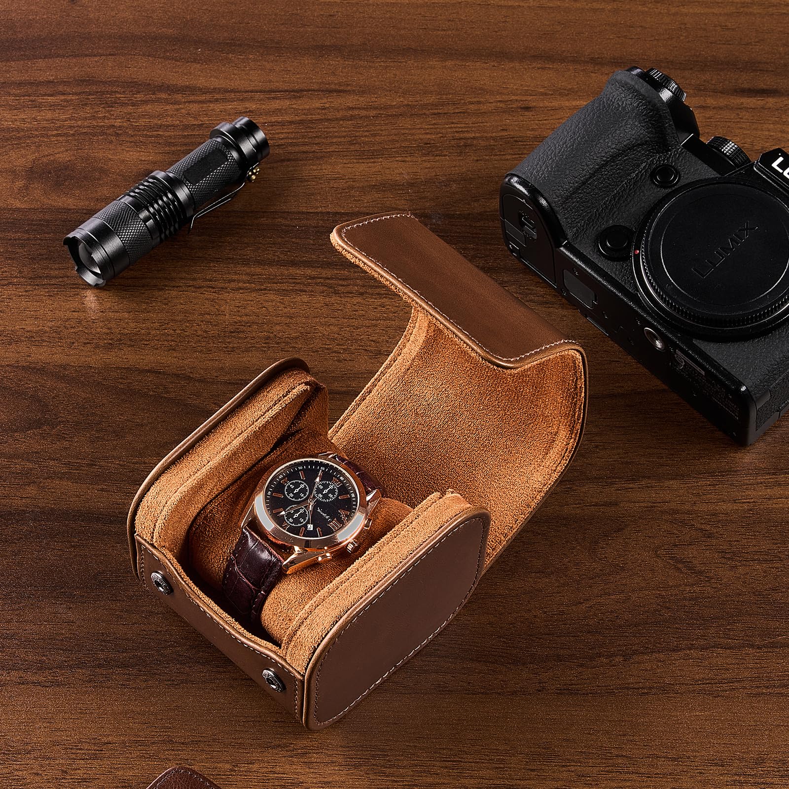 Portable PU Leather Watch Roll Box