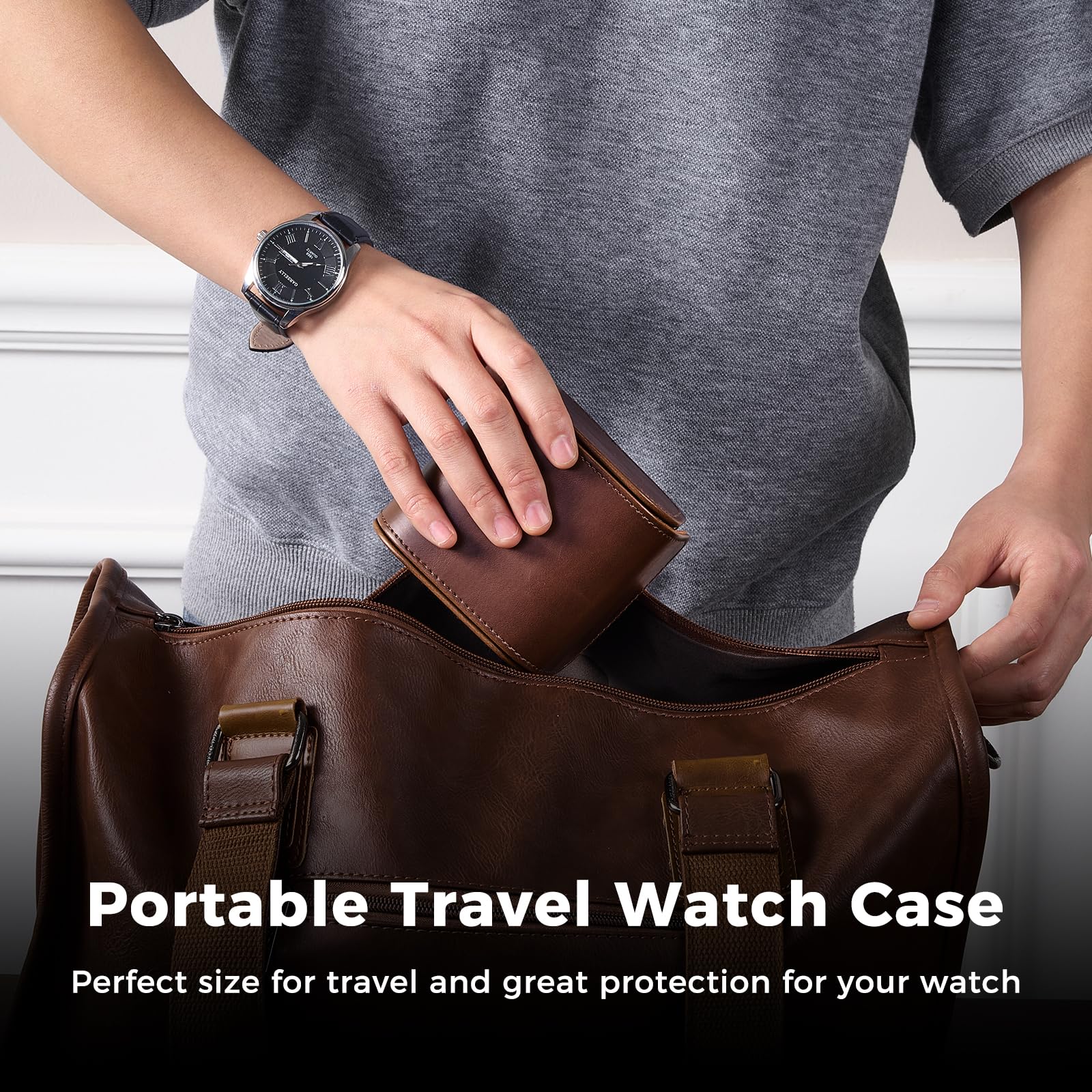 Portable PU Leather Watch Roll Box