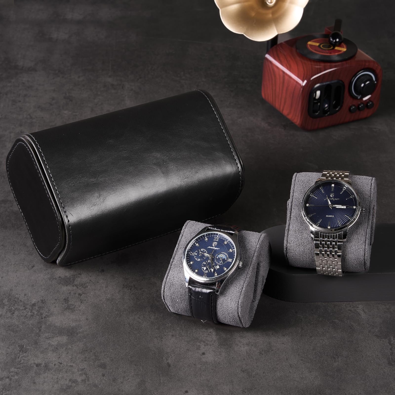 Portable PU Leather Watch Roll Box