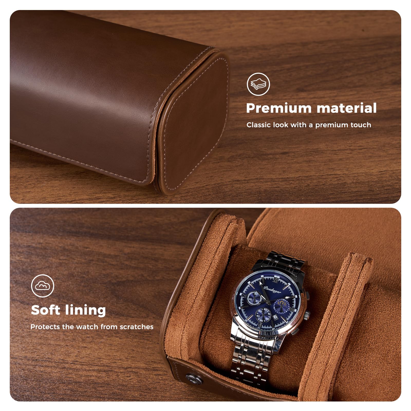 Portable PU Leather Watch Roll Box