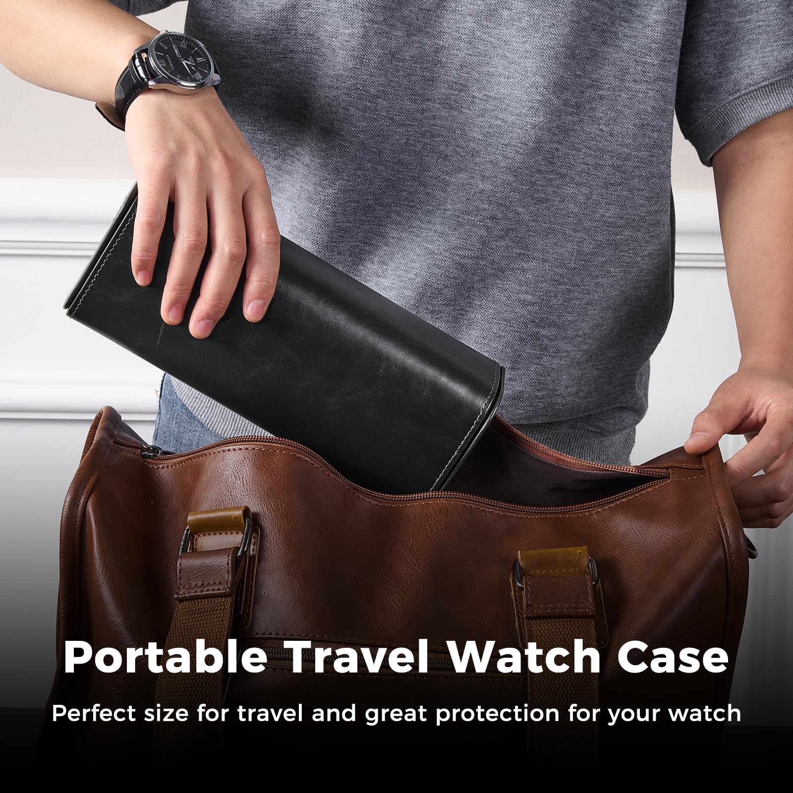 Portable PU Leather Watch Roll Box