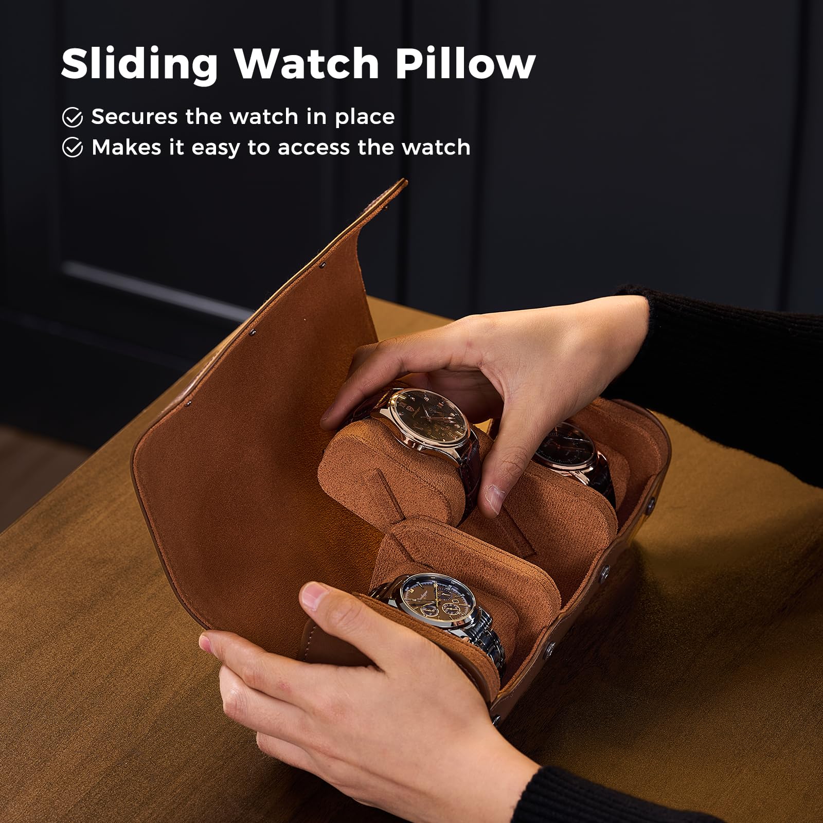 Portable PU Leather Watch Roll Box