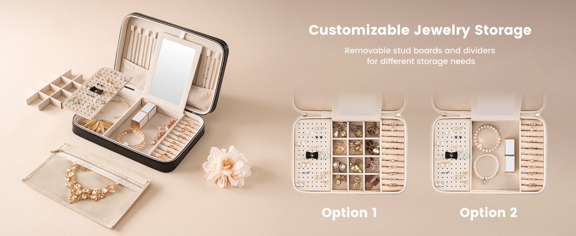 Travel Jewelry Organizer Box with Mirror