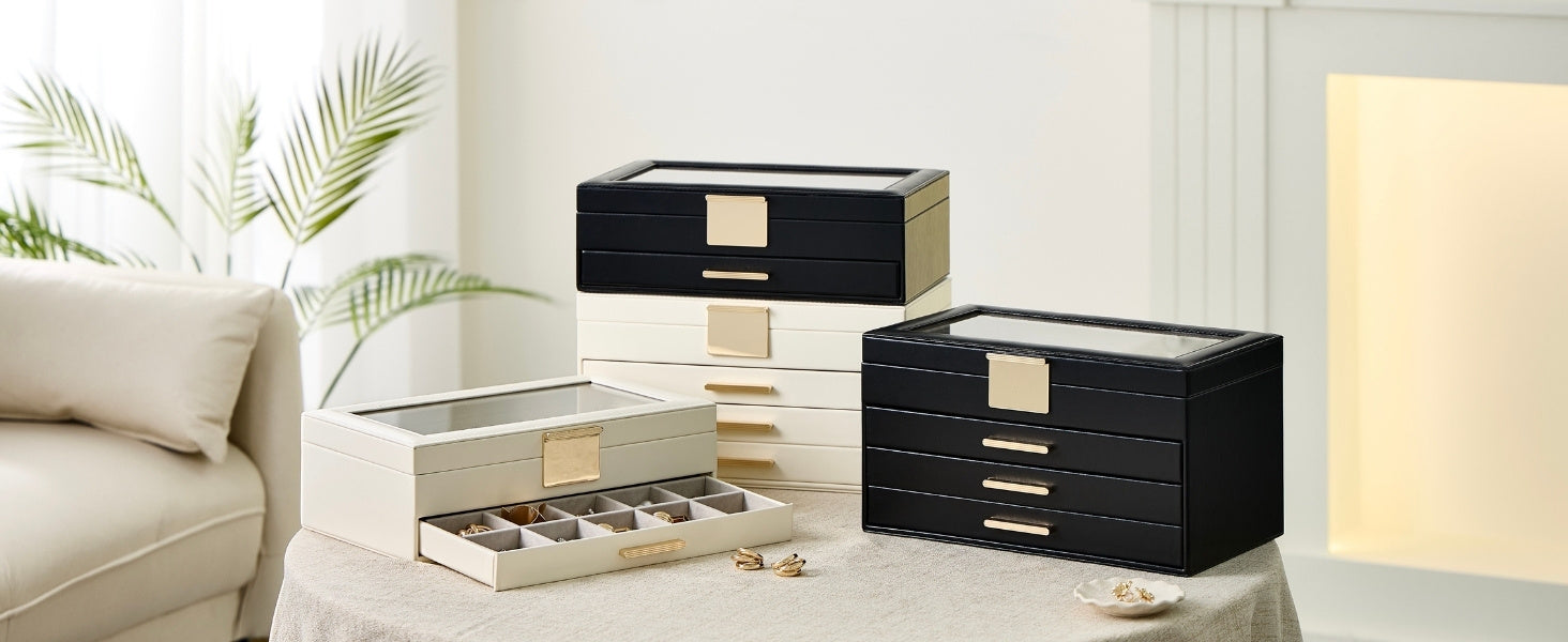 Large Earring Jewelry Box Case with Drawer and Grid