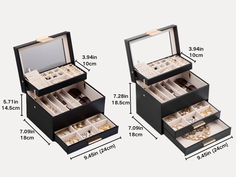 Luxury Jewelry Storage Case with Auto-Lift Tray & Drawers