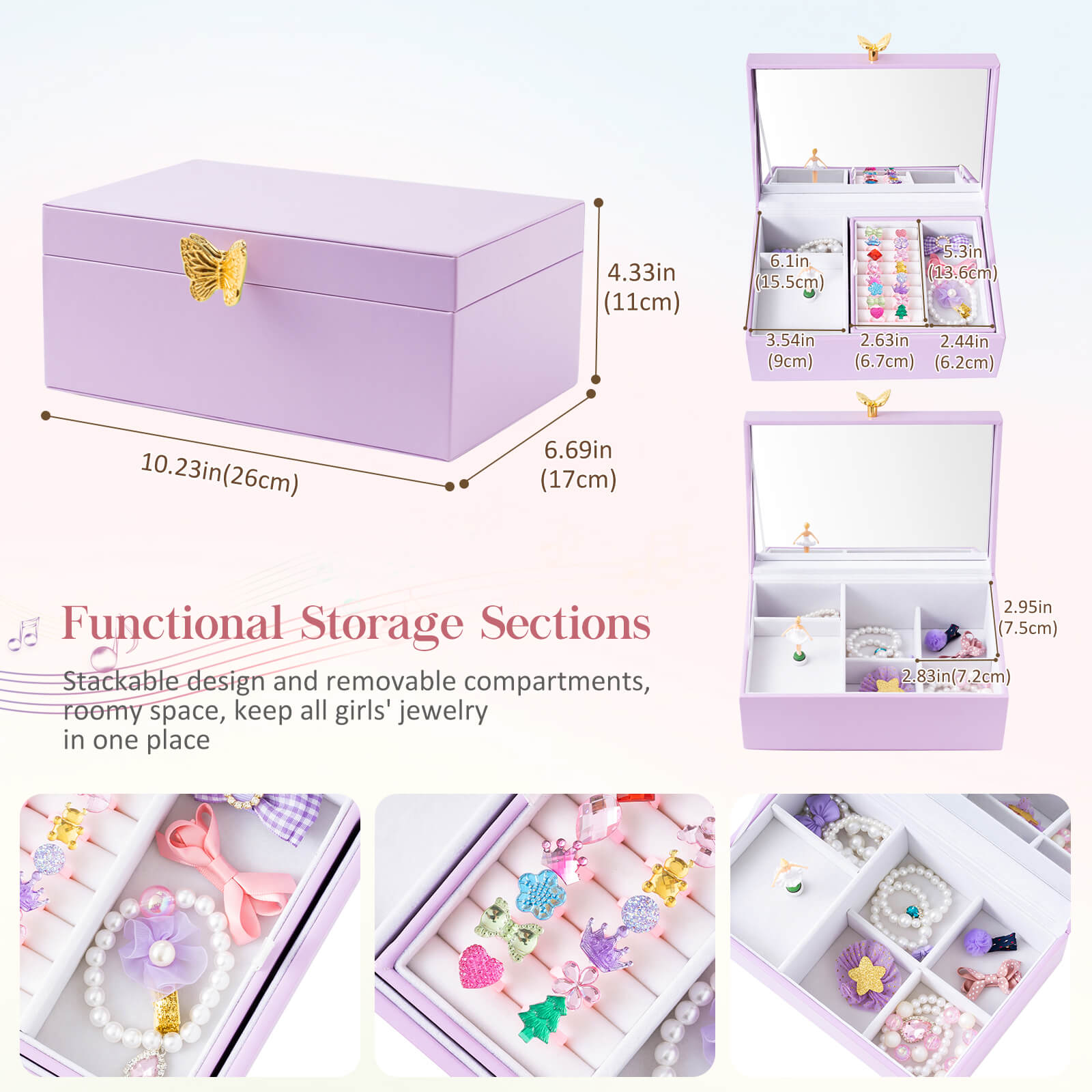 musical ballerina jewelry gift box for girls purple