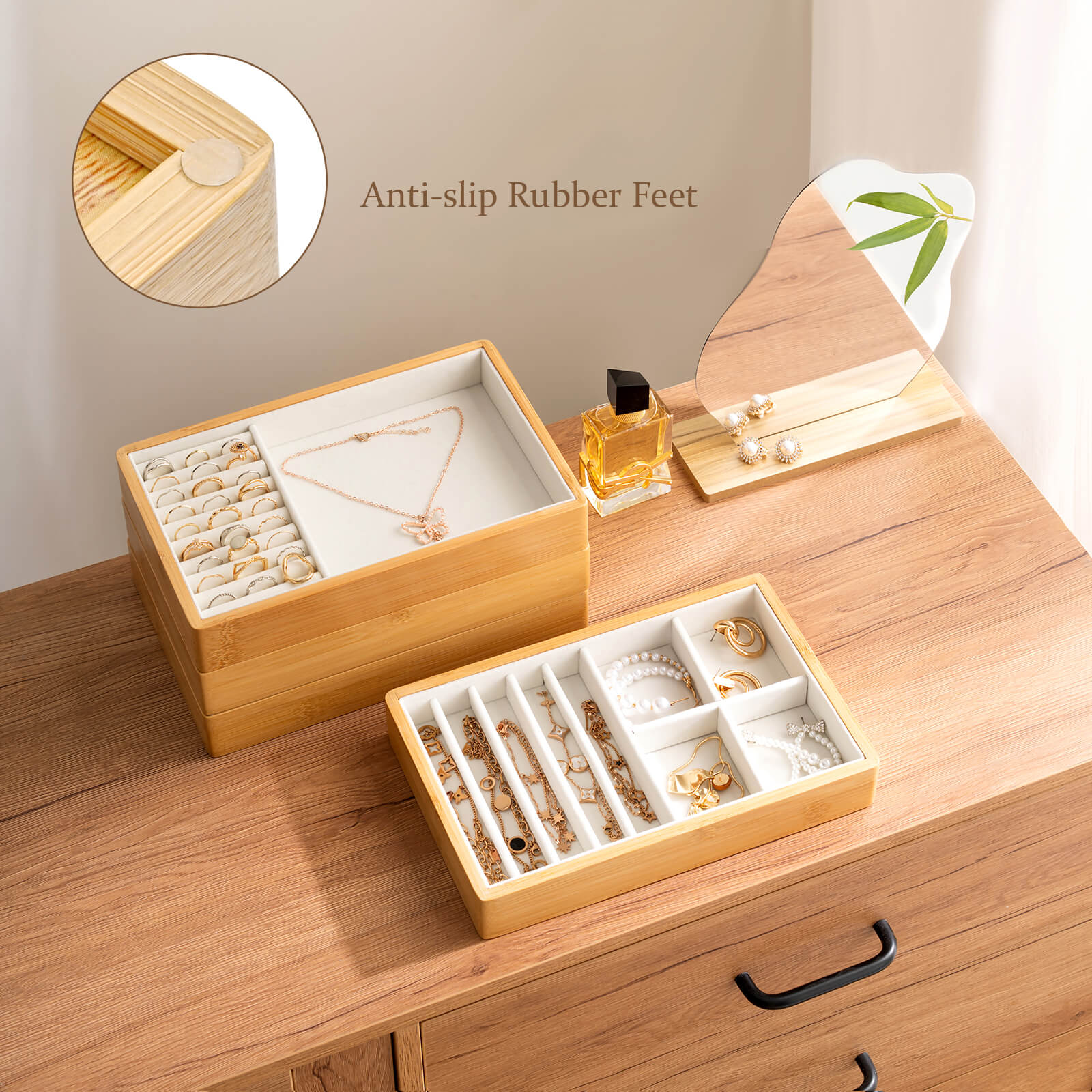 Bamboo Stackable Jewelry Organizer Tray (4 Pcs)