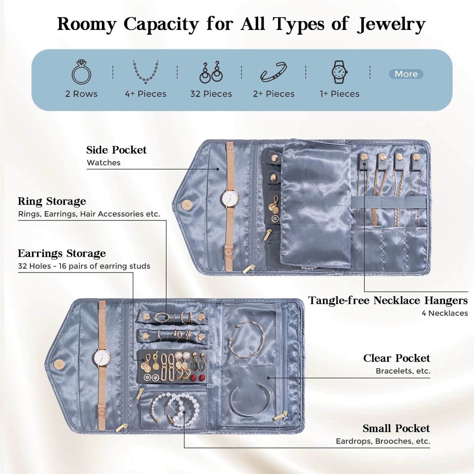 Foldable Traveling Velvet Jewelry Roll