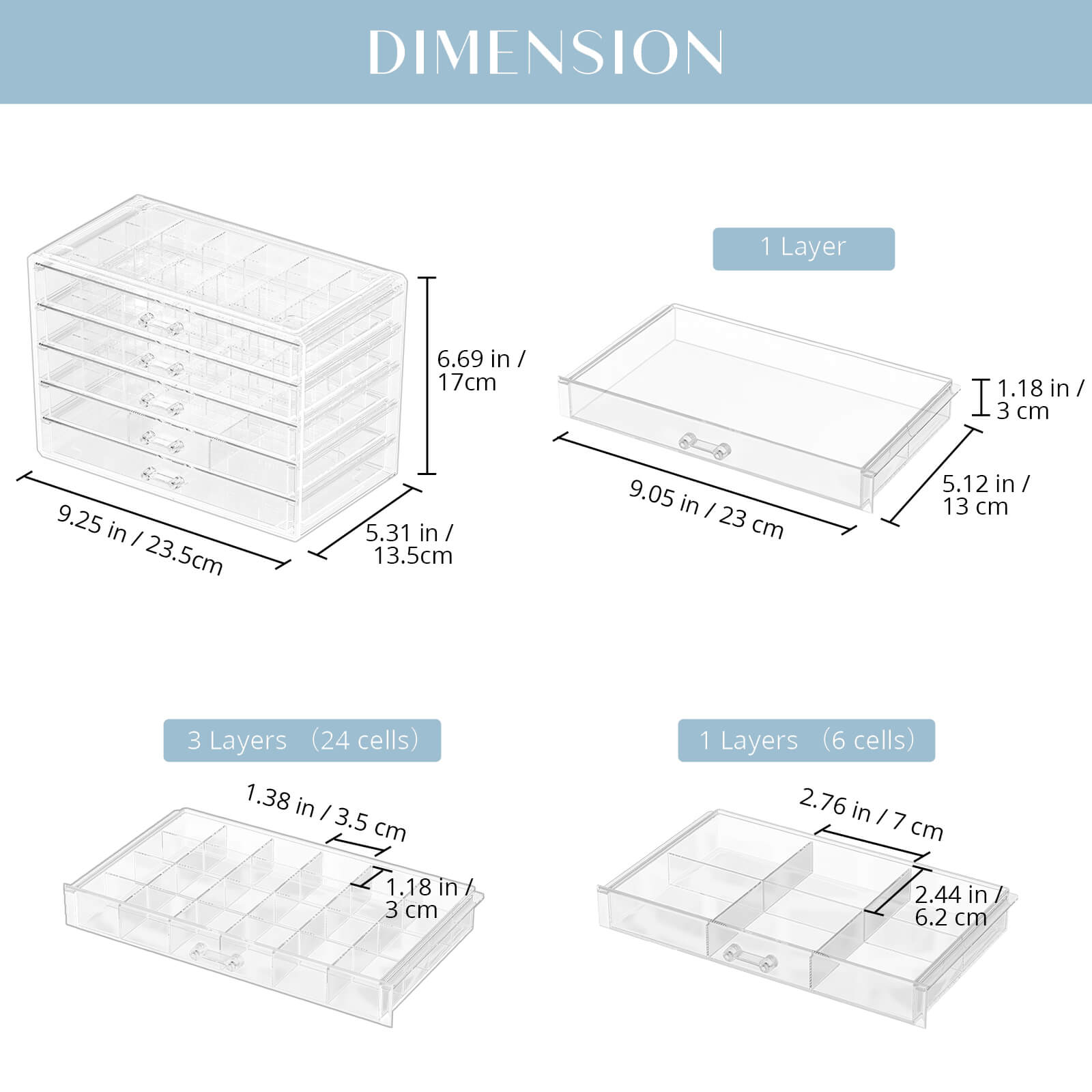 Caja grande transparente para guardar pendientes 