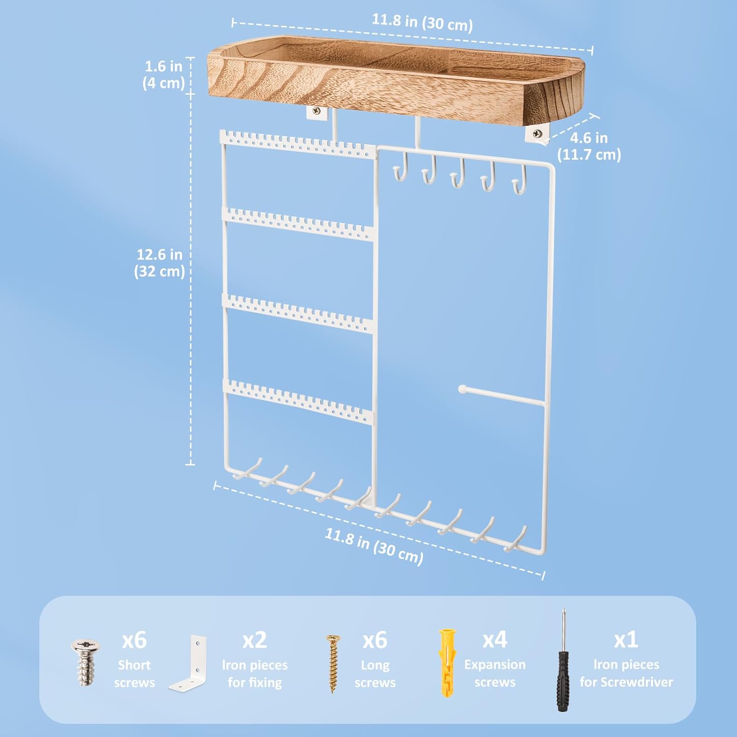 Wall Mount Jewelry Organizer with Wood Shelf