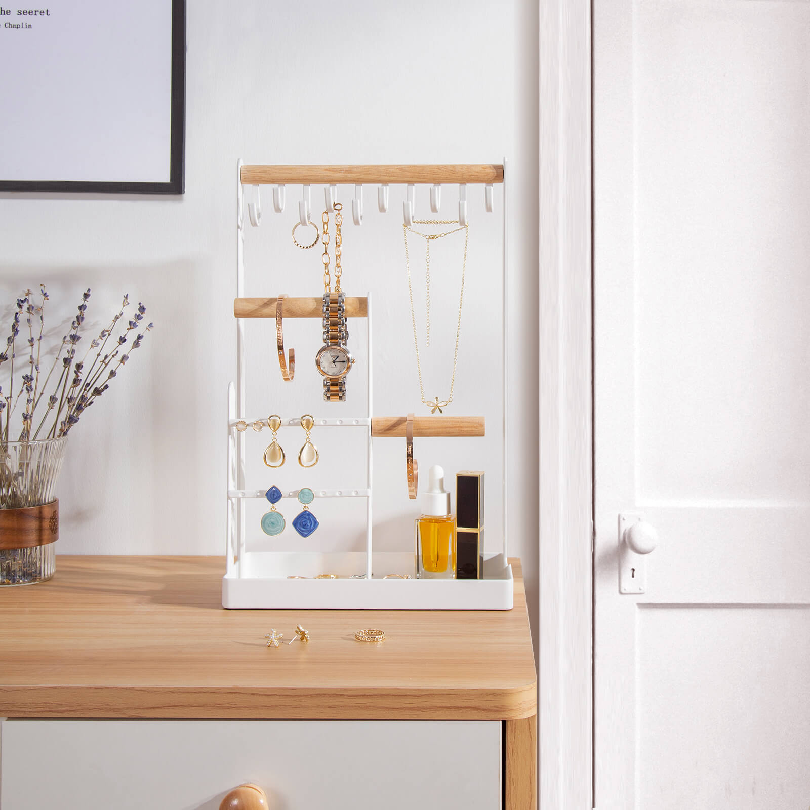 Jewelry Organizer Stand with Ring Tray