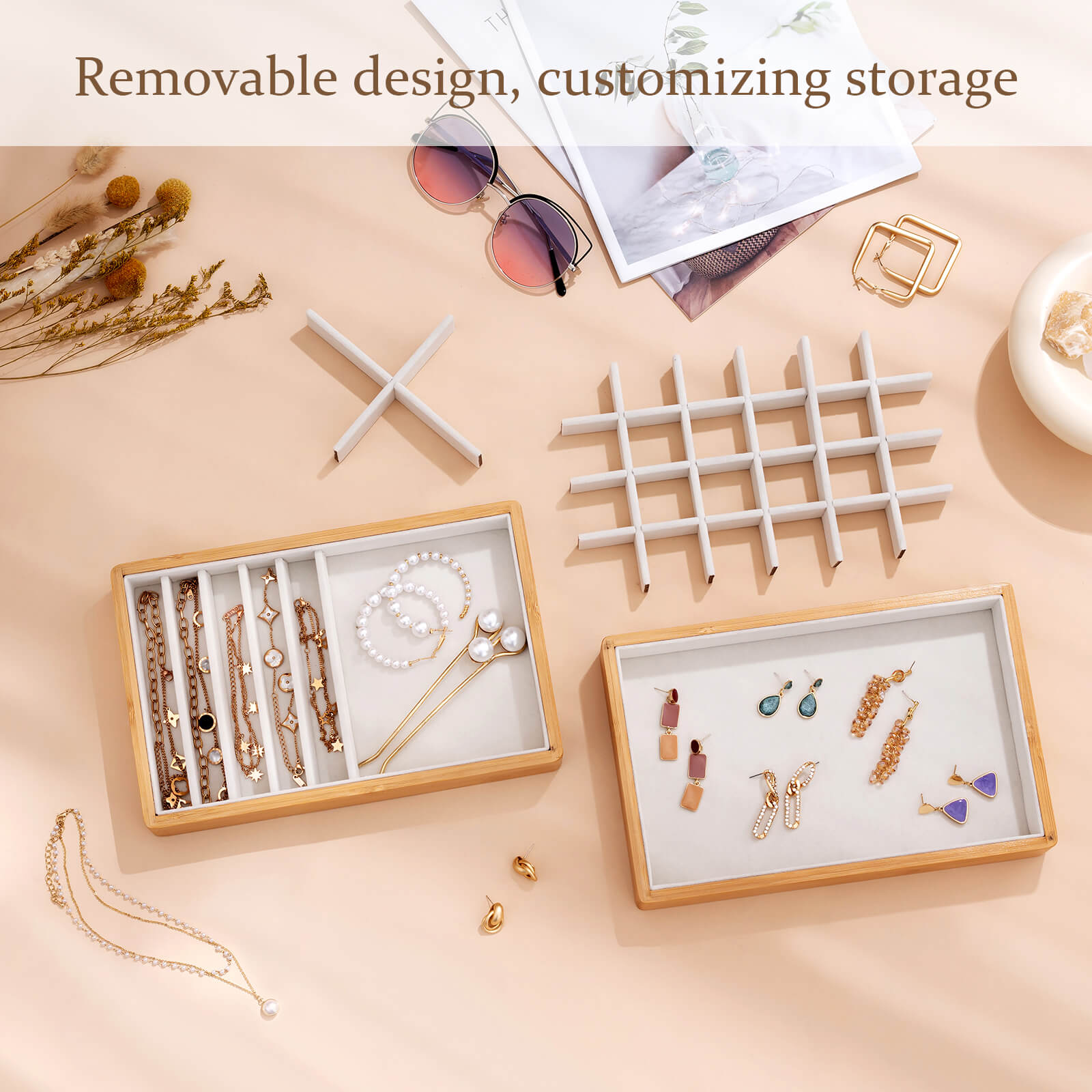 Bamboo Stackable Jewelry Organizer Tray (4 Pcs)