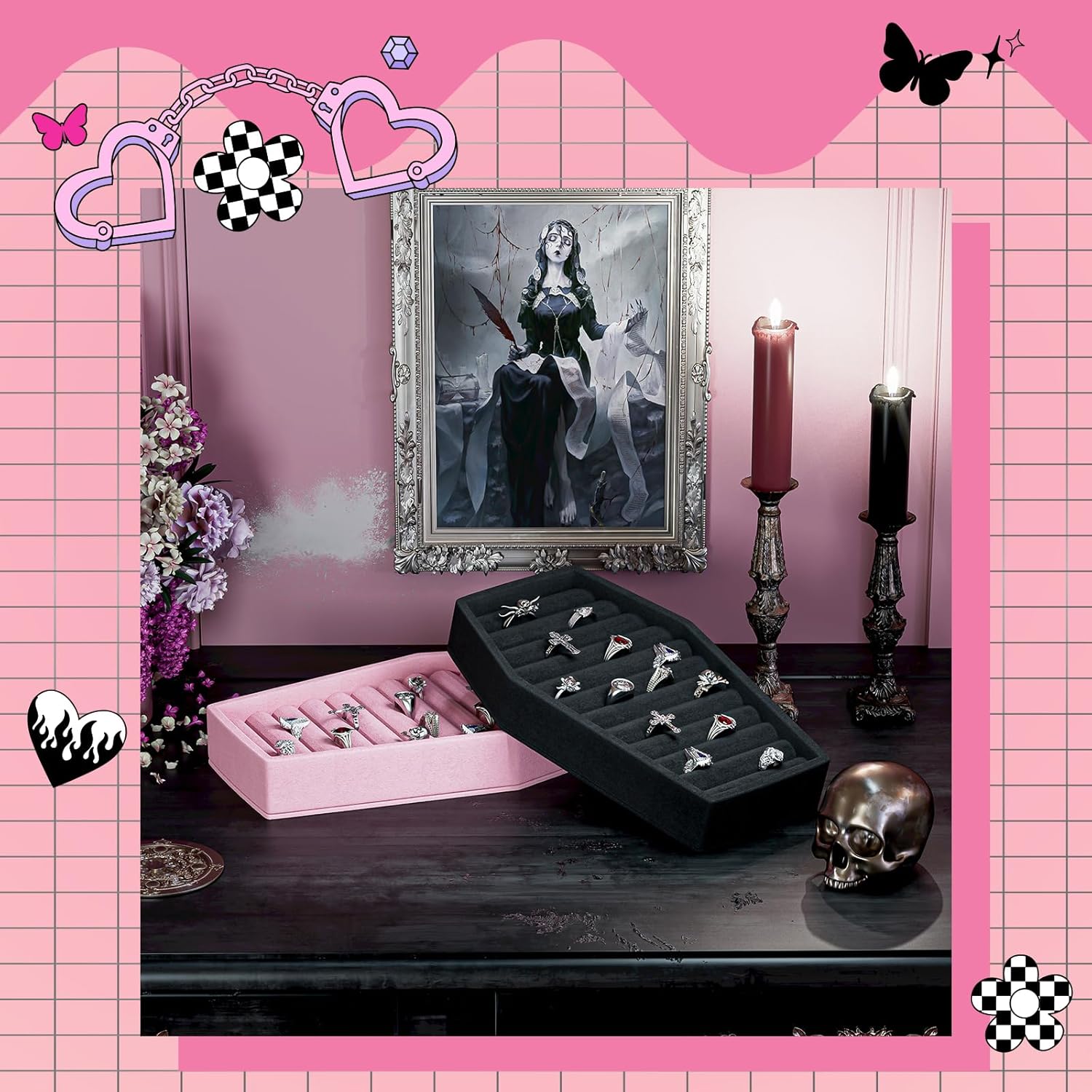 Gothic Velvet Coffin Ring Organizer Tray