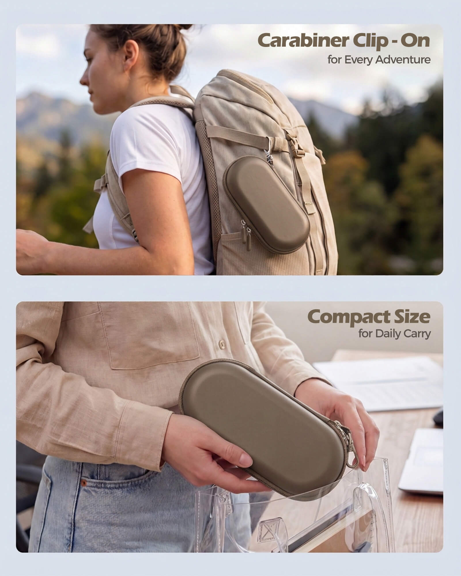 khaki brown hard EVA double sunglasses case for two pairs showing open interior view