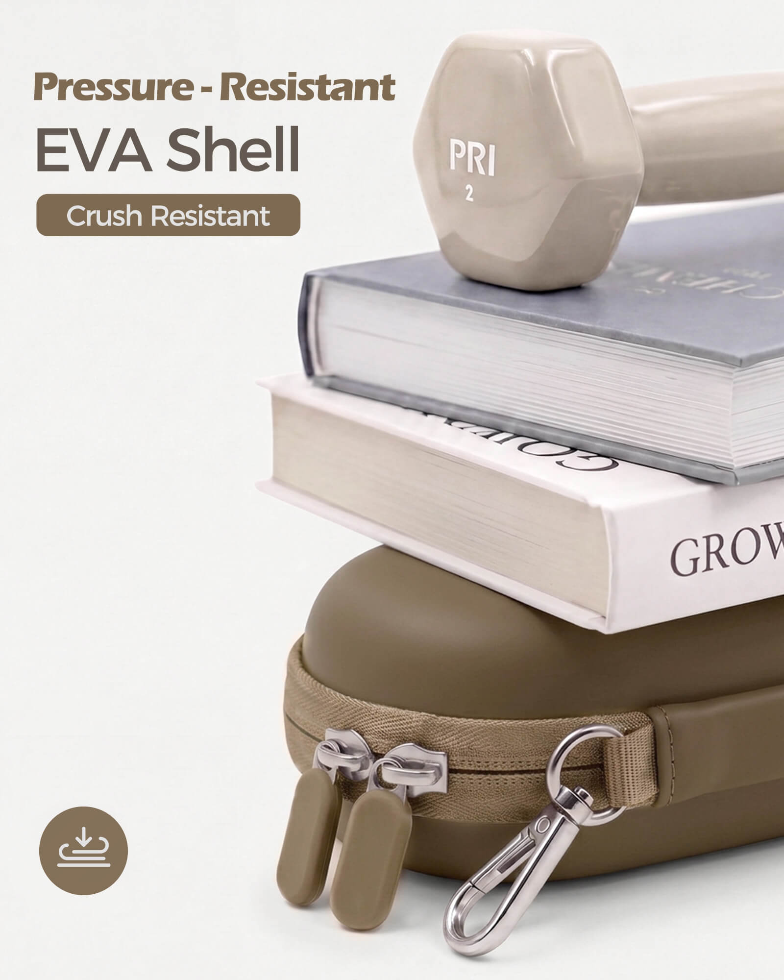 khaki brown hard EVA double sunglasses case for two pairs showing protective construction and storage capacity