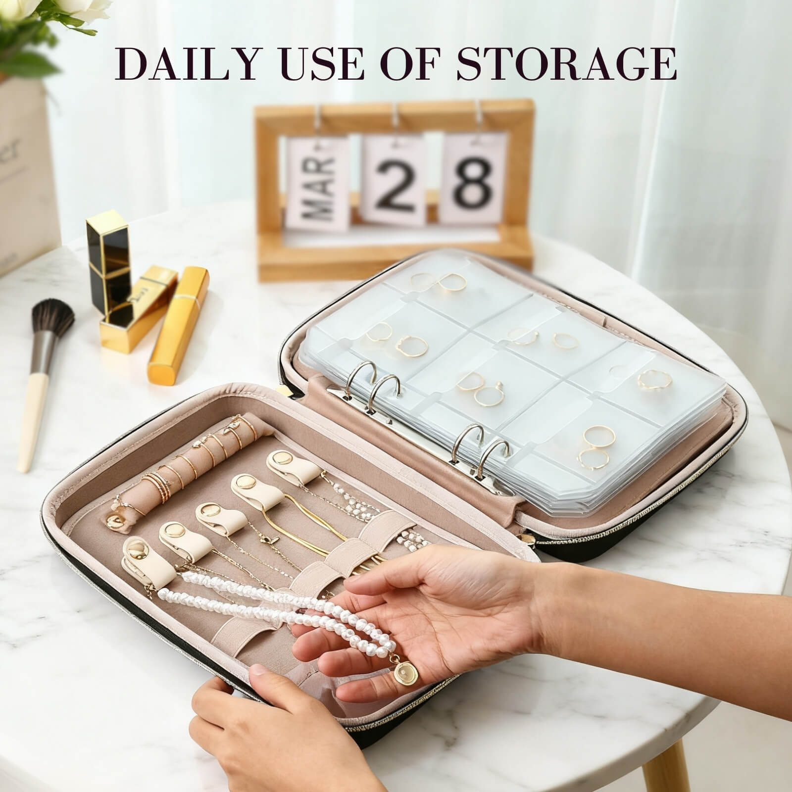 Large Travel Zippered Jewelry Organizer Case