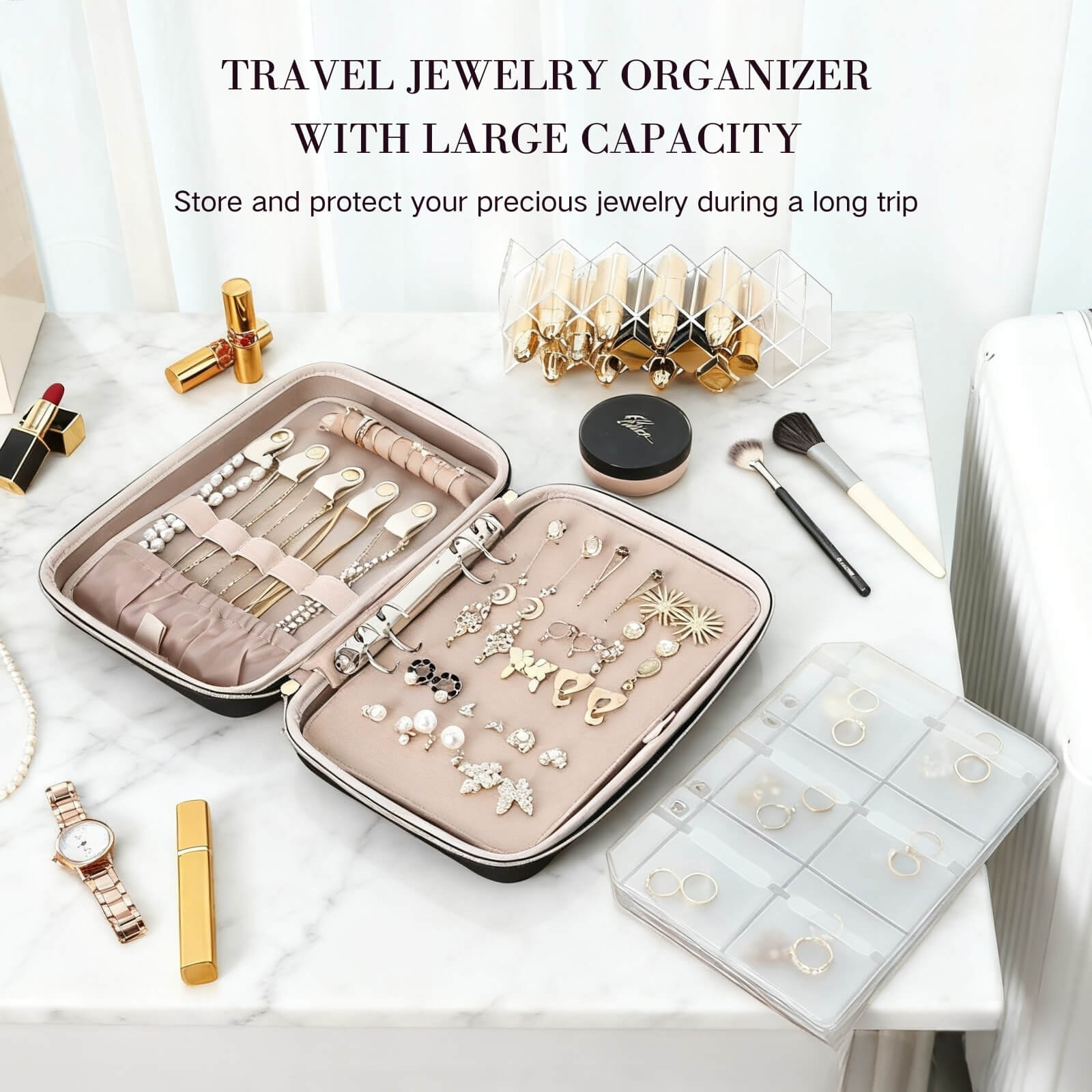 Large Travel Zippered Jewelry Organizer Case