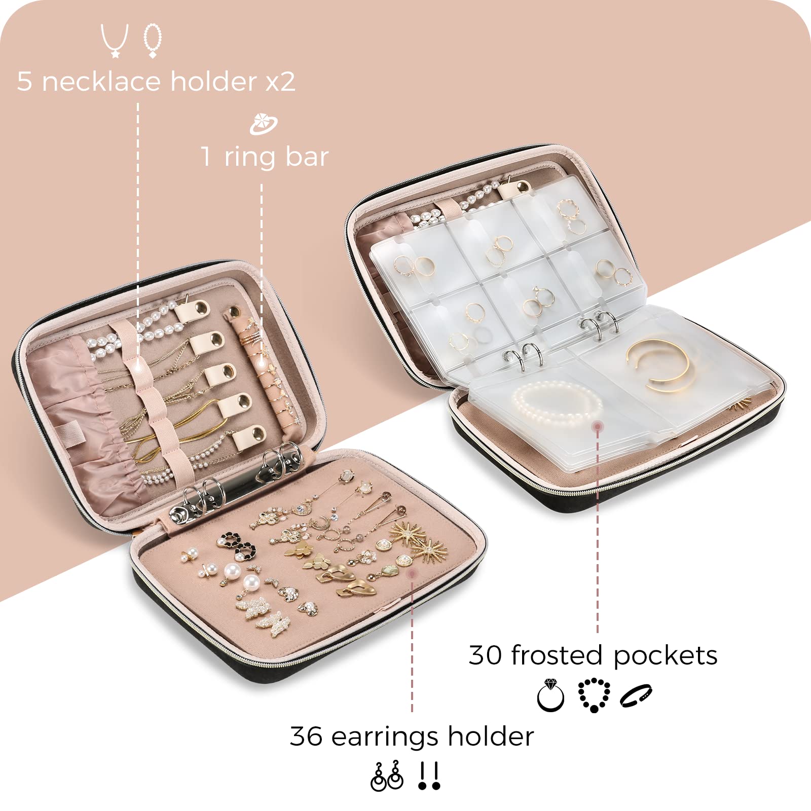 Large Travel Zippered Jewelry Organizer Case