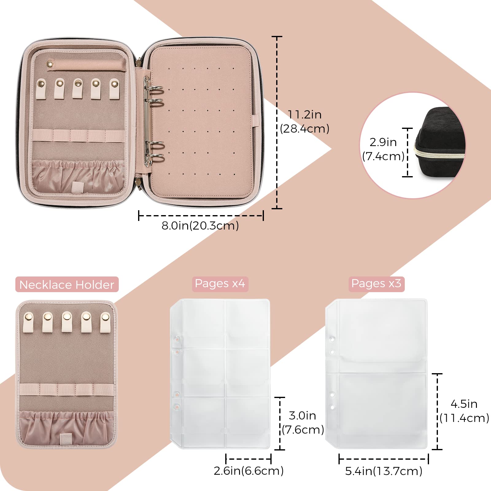 Large Travel Zippered Jewelry Organizer Case