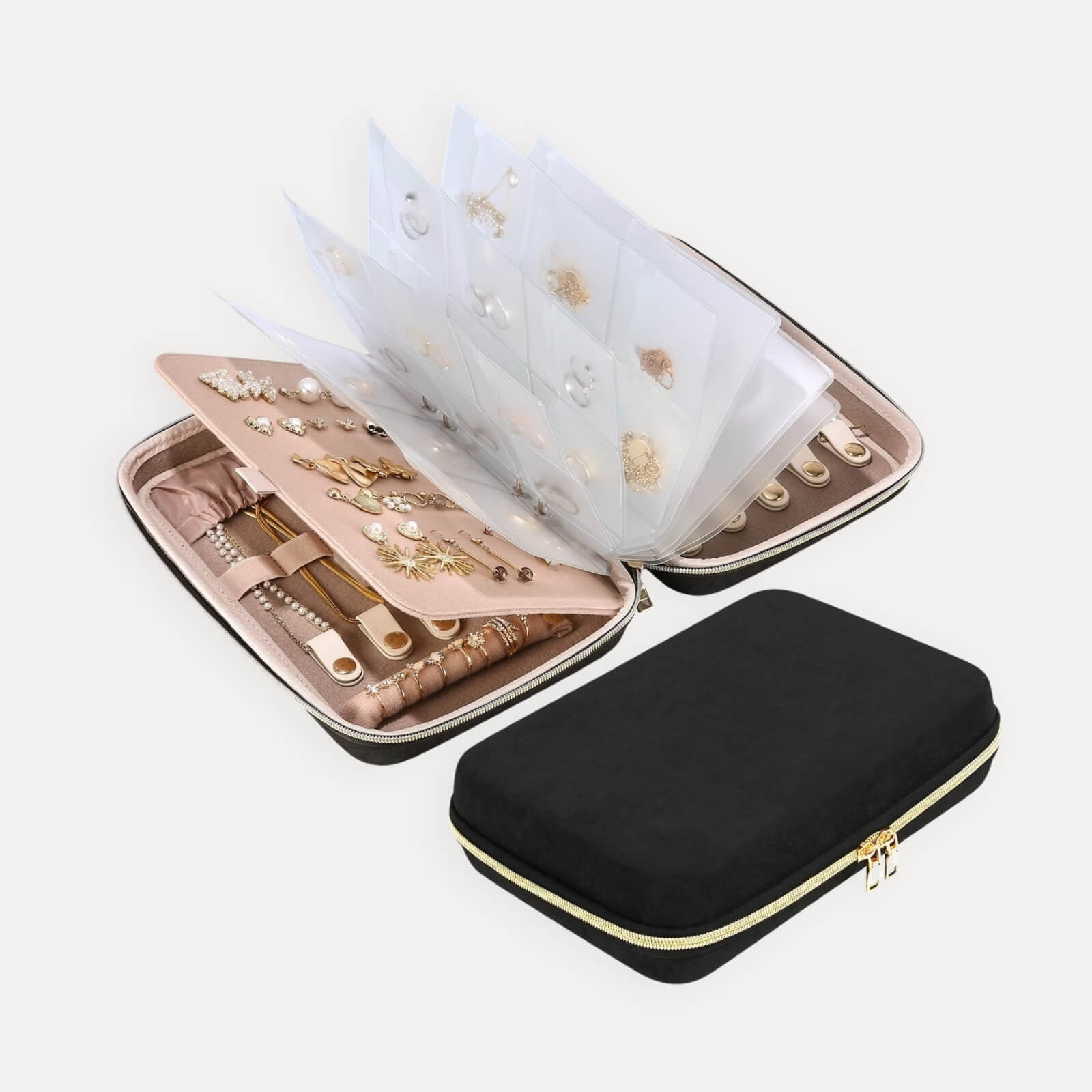 Large Travel Zippered Jewelry Organizer Case