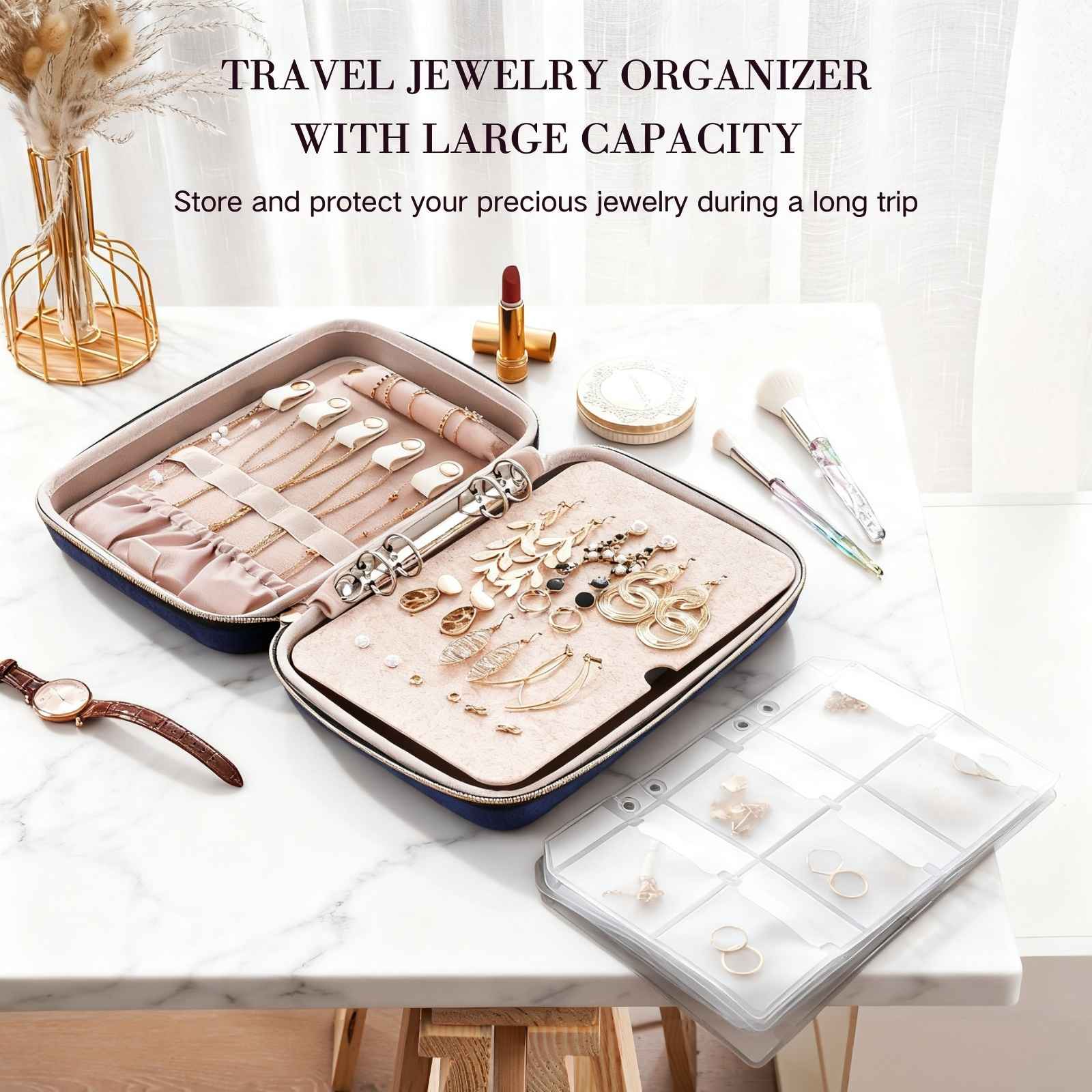 Large Travel Zippered Jewelry Organizer Case