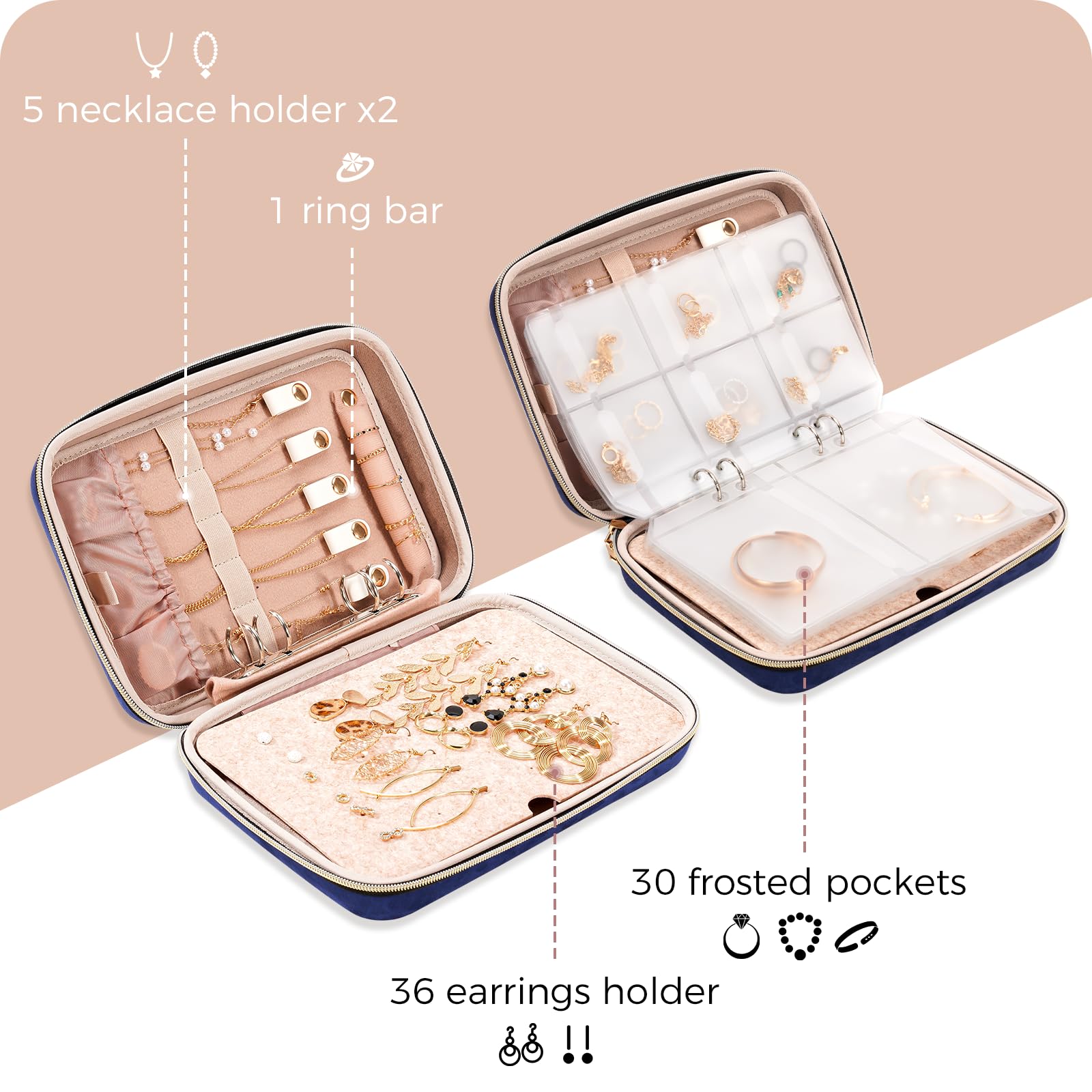 Large Travel Zippered Jewelry Organizer Case