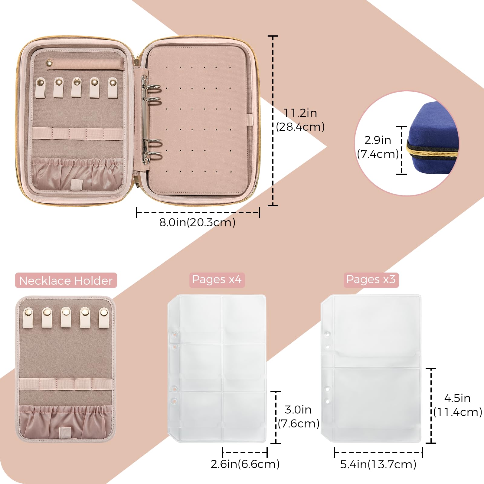 Large Travel Zippered Jewelry Organizer Case