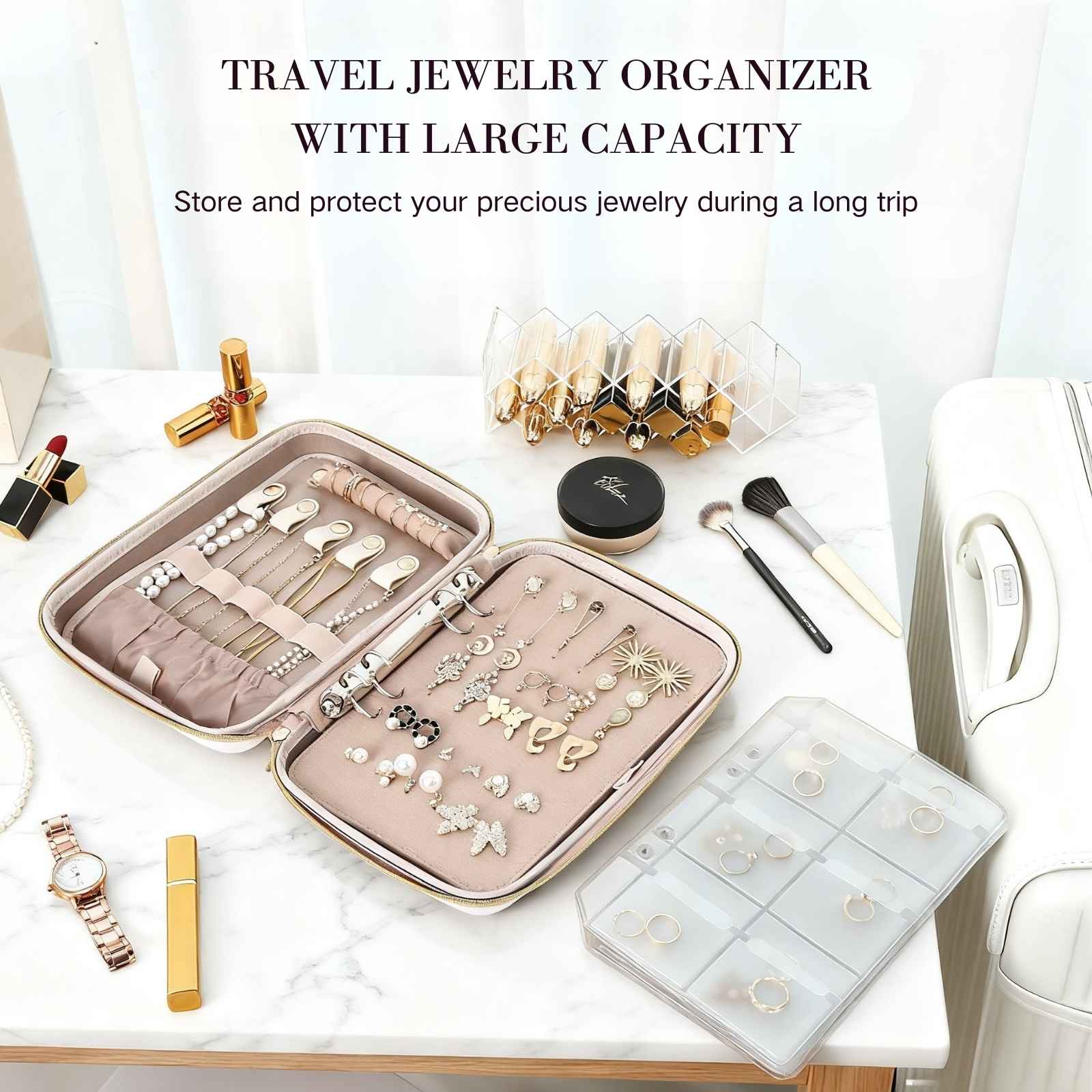 Large Travel Zippered Jewelry Organizer Case