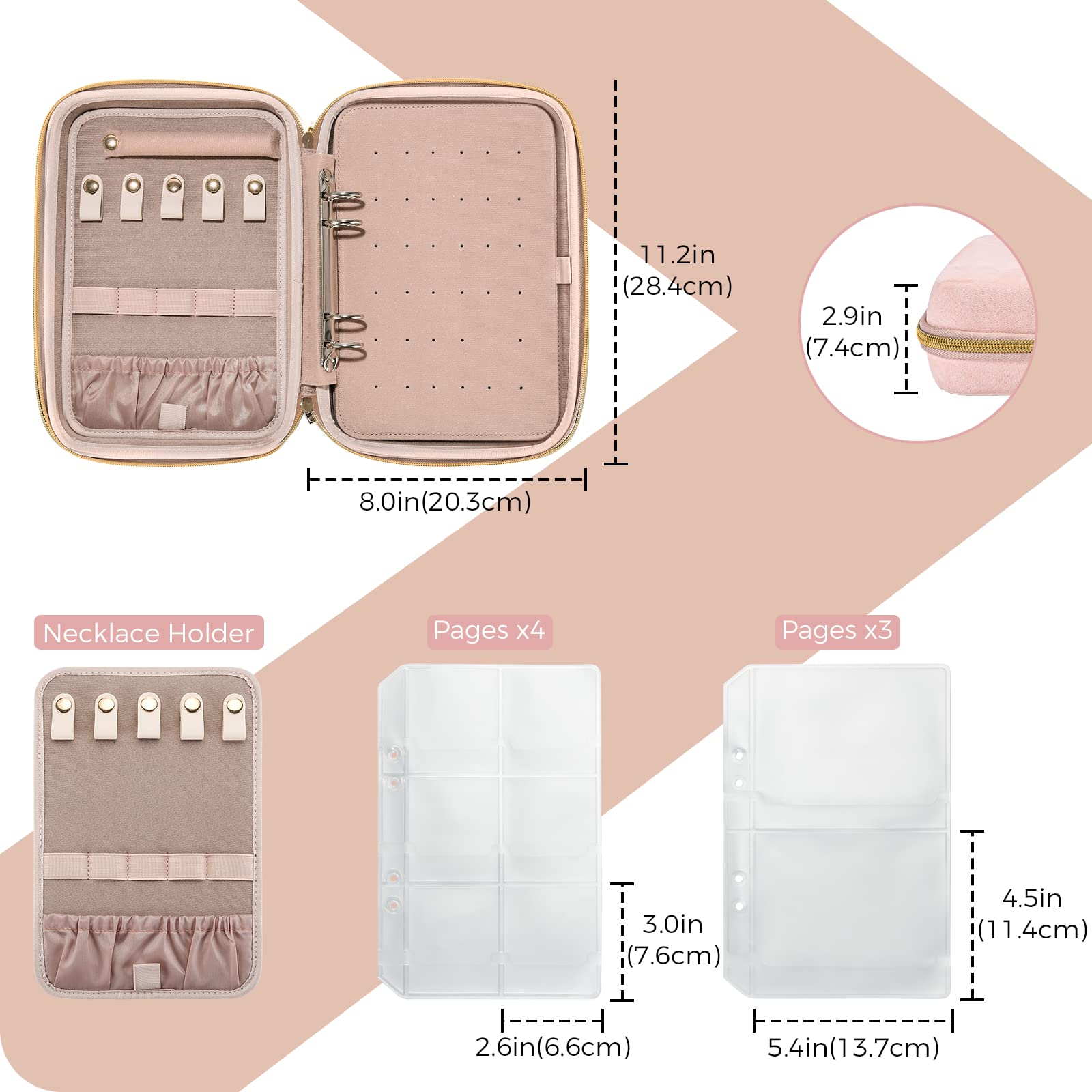 Large Travel Zippered Jewelry Organizer Case