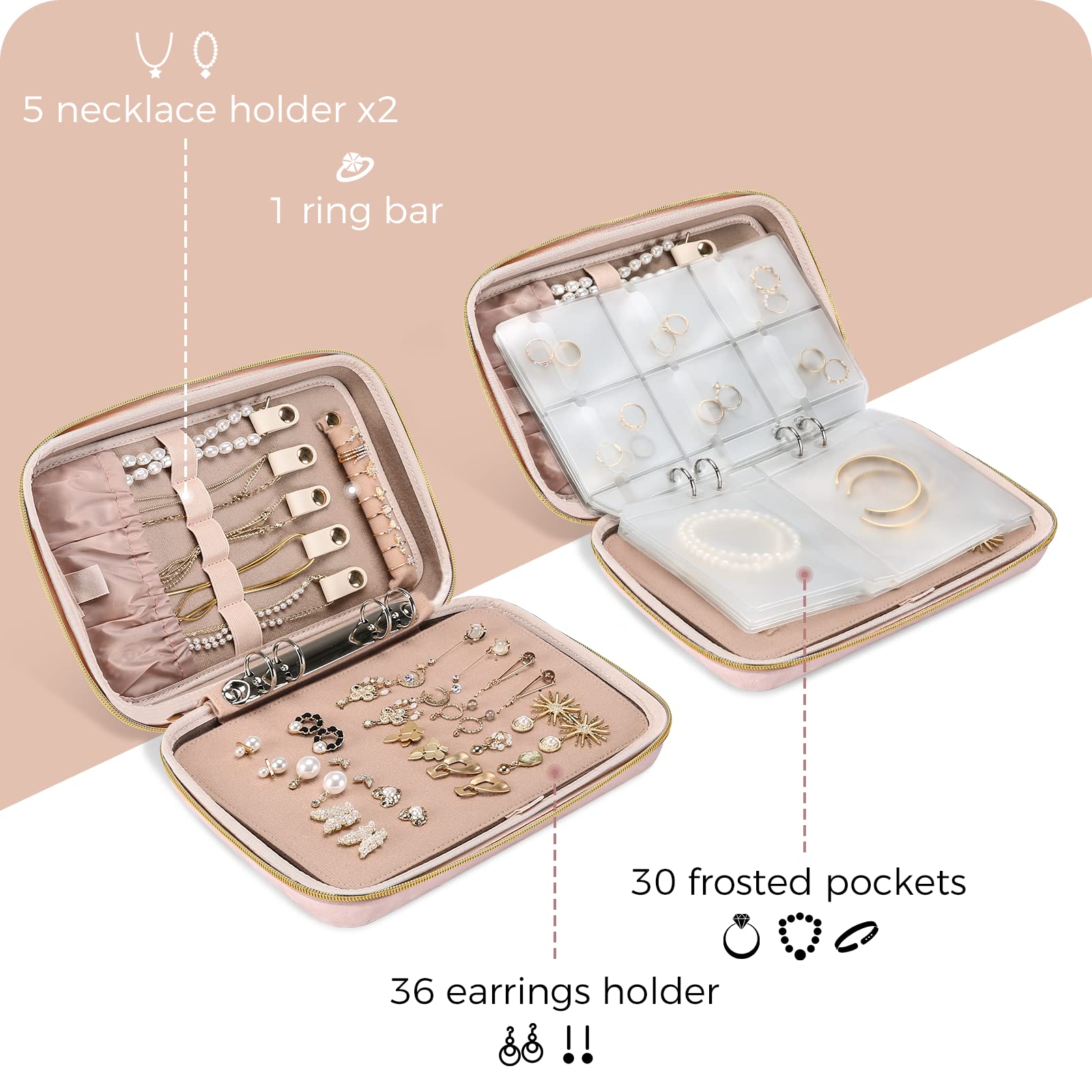 Large Travel Zippered Jewelry Organizer Case