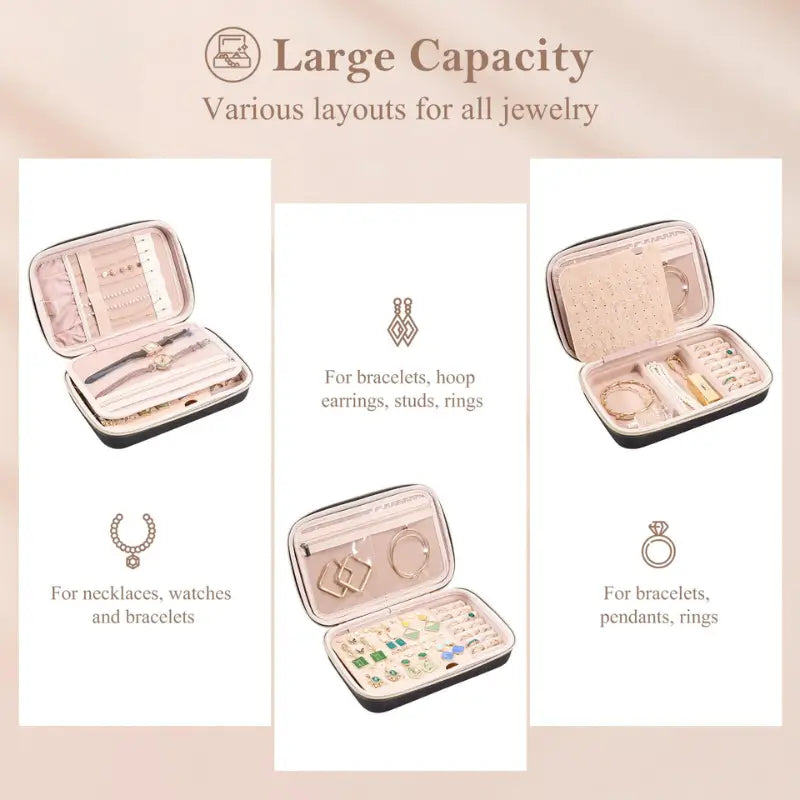 Large Travel Zippered Jewelry Organizer Case