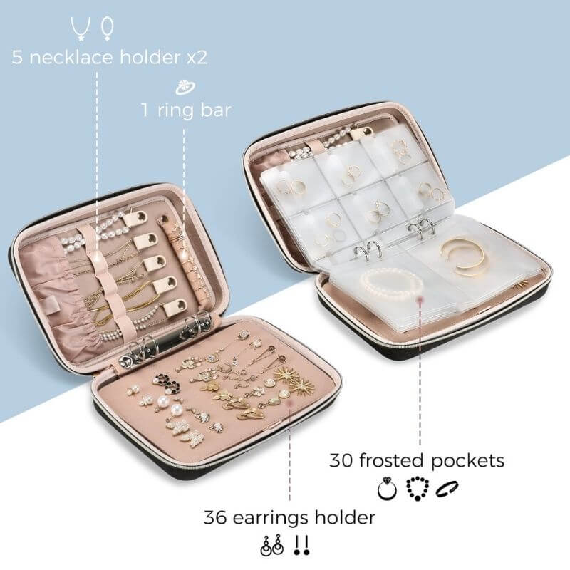 Large Travel Zippered Jewelry Organizer Case