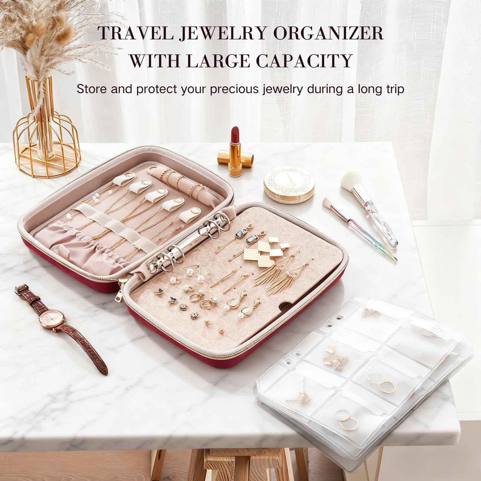 Large Travel Zippered Jewelry Organizer Case