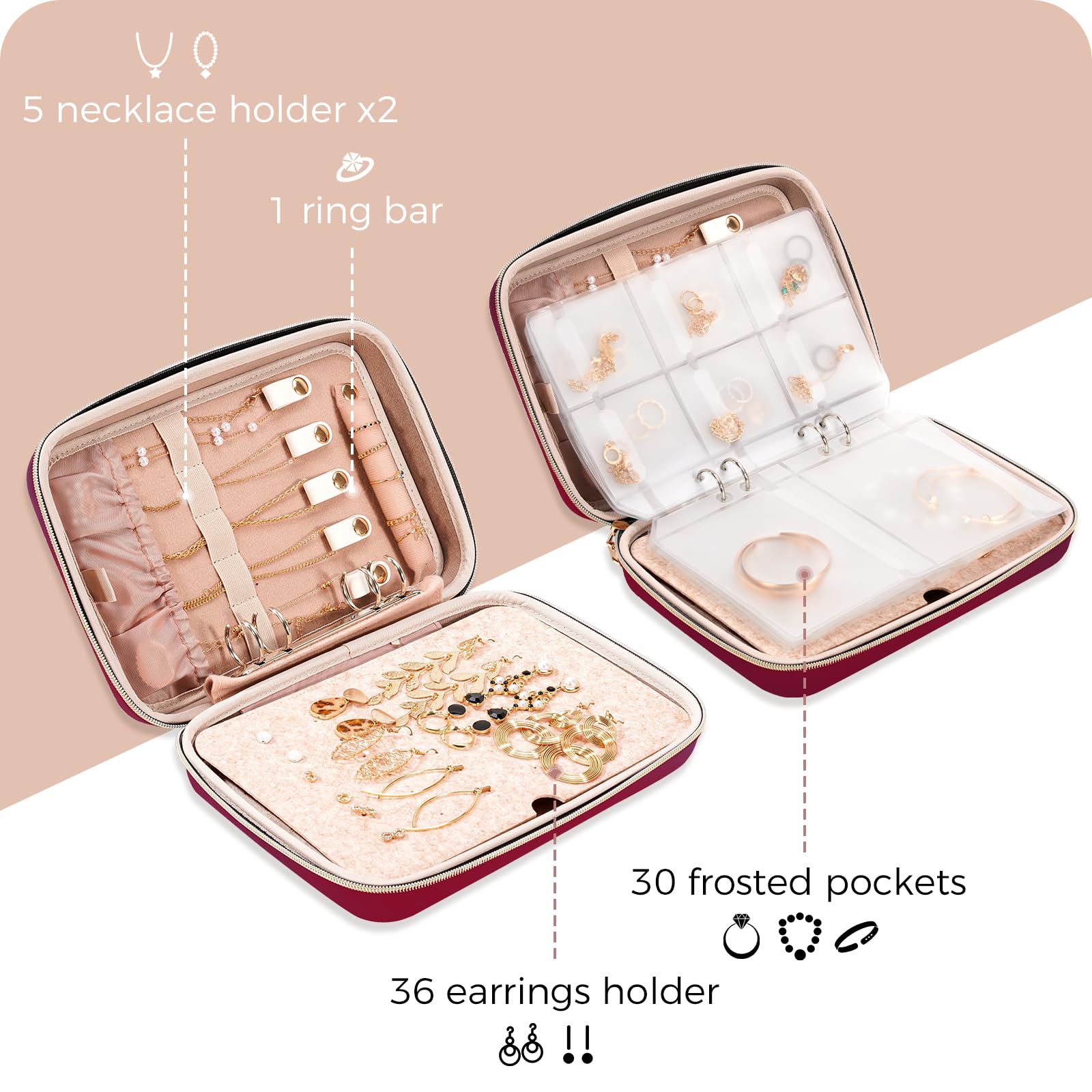 Large Travel Zippered Jewelry Organizer Case