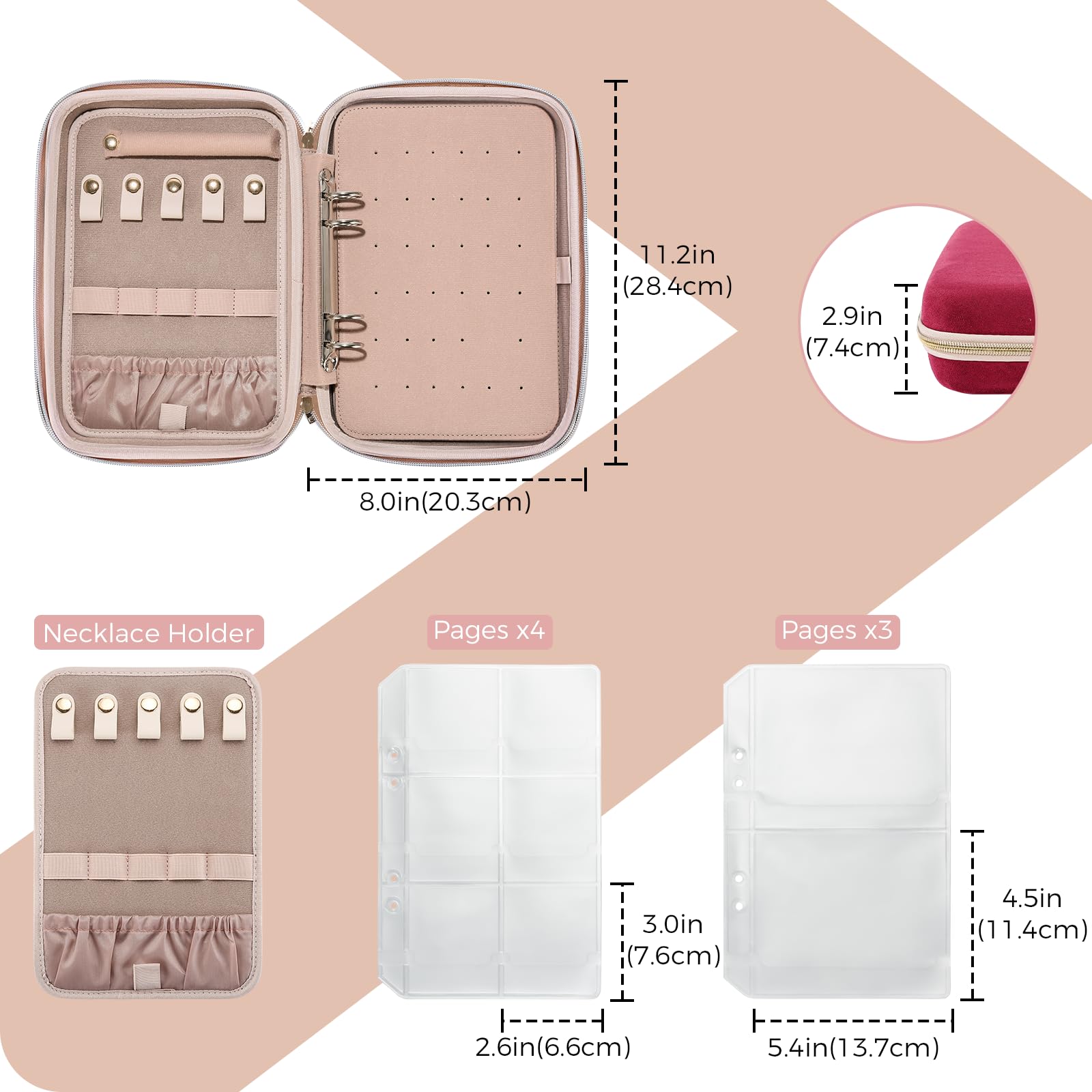 Large Travel Zippered Jewelry Organizer Case